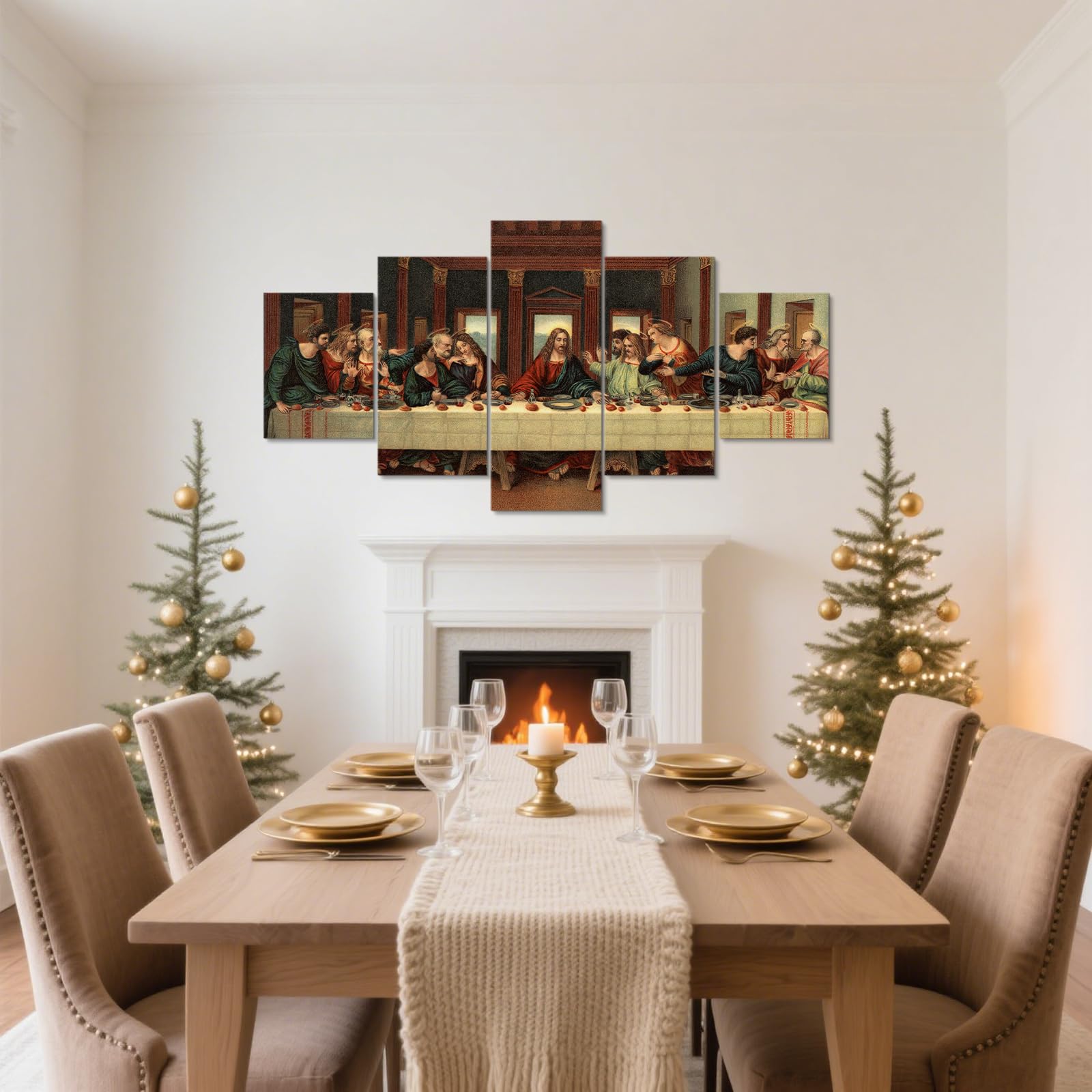 YOUHONG 5 Piece Last Supper Wall Decor Leonardo Da Vinci Wall Decor Religious Wall Decor Jesus Pictures for Wall Christian Wall Art for Dining Room Decor Ready to Hang (70''W x 40''H)