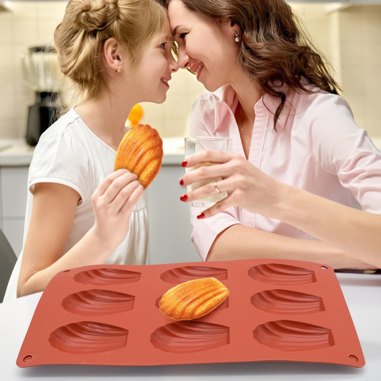 Jjyhehot 2 Pcs Silicone Madeleine Pan, 9 Cavity Madeline Baking Pan, Shell Shaped Cookies Cake Pan