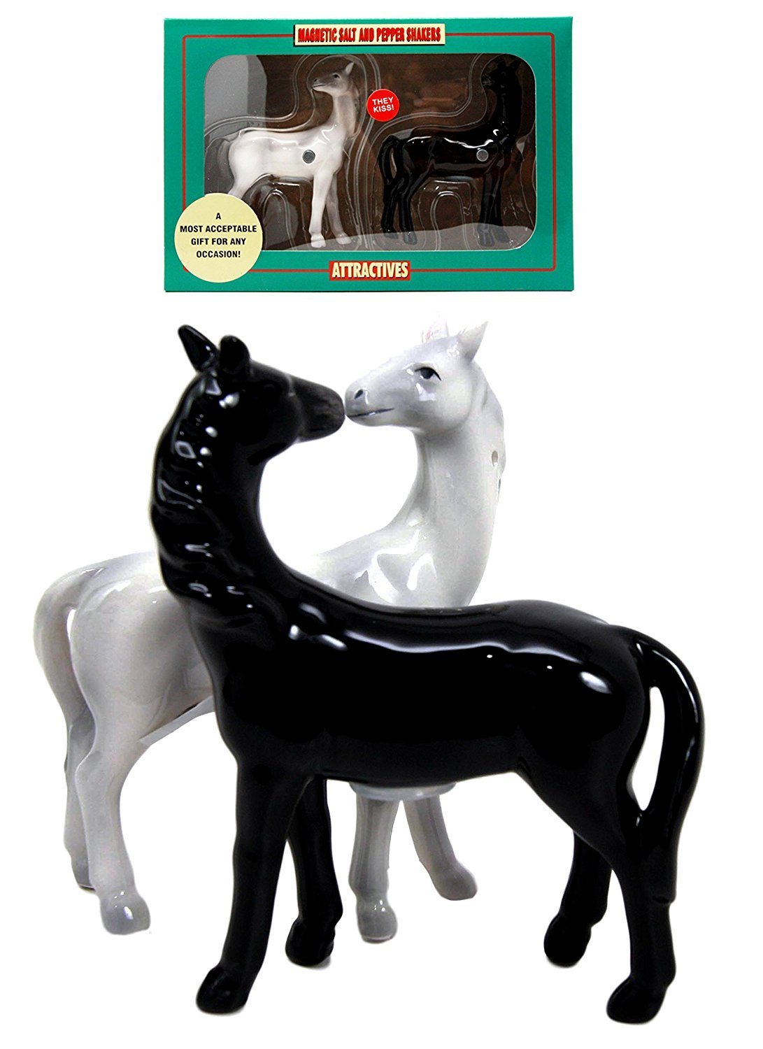 Ebros Adorable Love Locked White And Black Horse Valentines Twin Salt Pepper Shakers Set Fun Kitchen Dining Ceramic Magnetic Dec