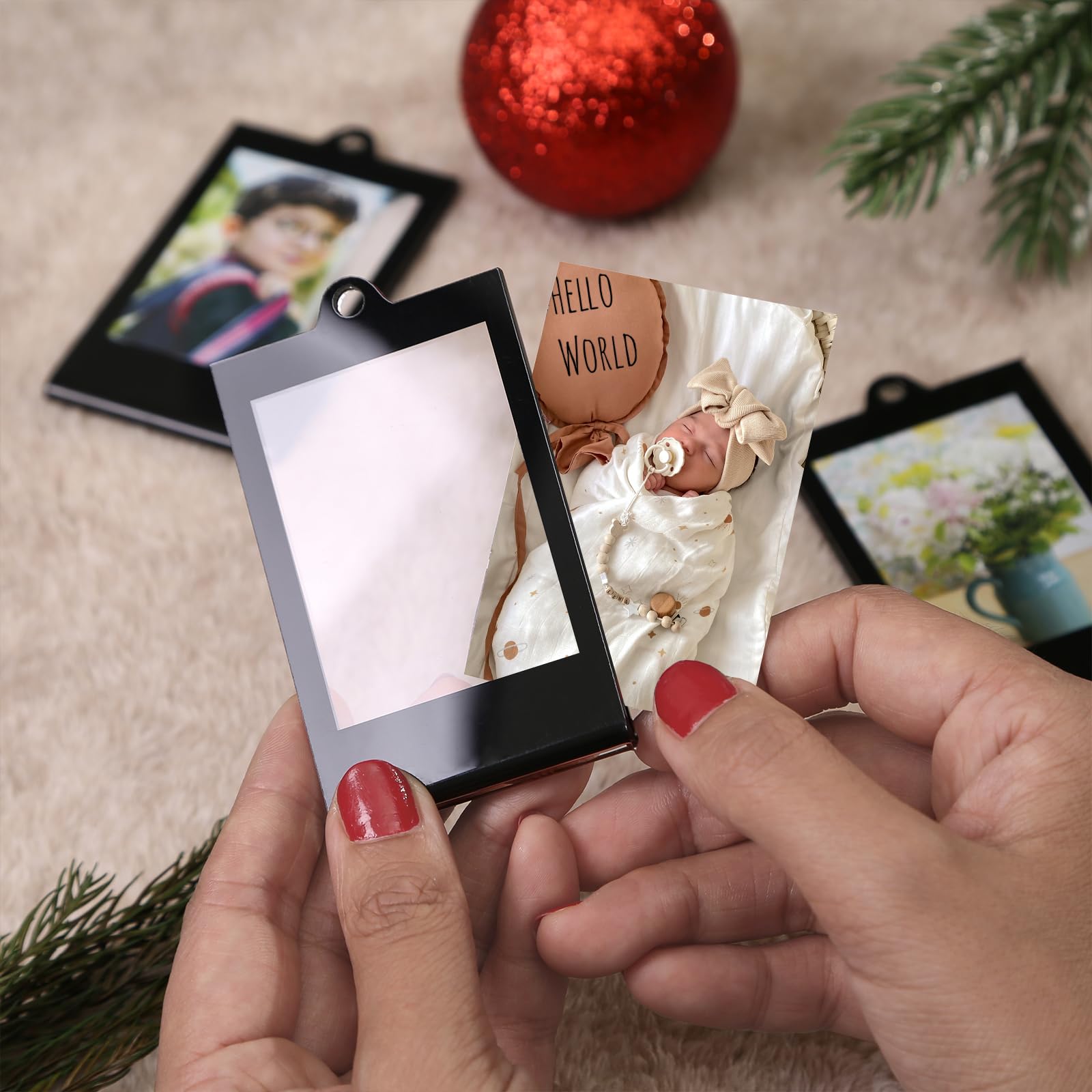 UNIQOOO 8 Set Christmas Instax Acrylic Picture Frames 8.6 * 5.4cm Fujifilm Polaroid Picture Ornaments, Blank Double-Sided Pictur