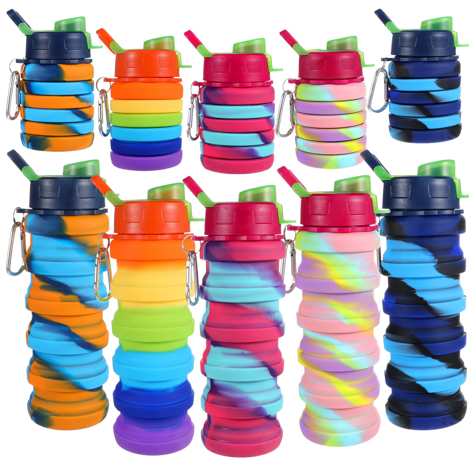 JOUTYFOR 5 Pack Collapsible Water Bottles 17 oz Silicone Portable Lightweight Foldable Water Bottle with Carabiner Leakproof Reu