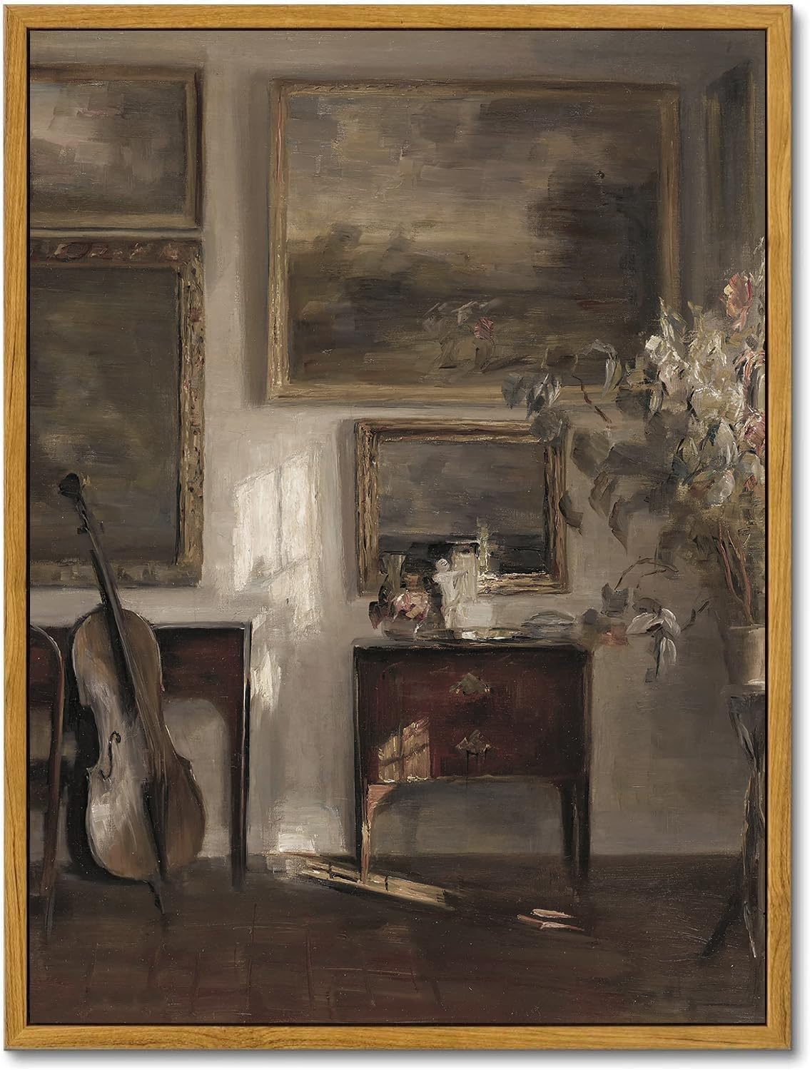 Kbkbart Framed Vintage Landscape Wall Art Prints, Retro Muted Green Forest Valley Nature Wilderness Canvas Painting, Farmhouse D