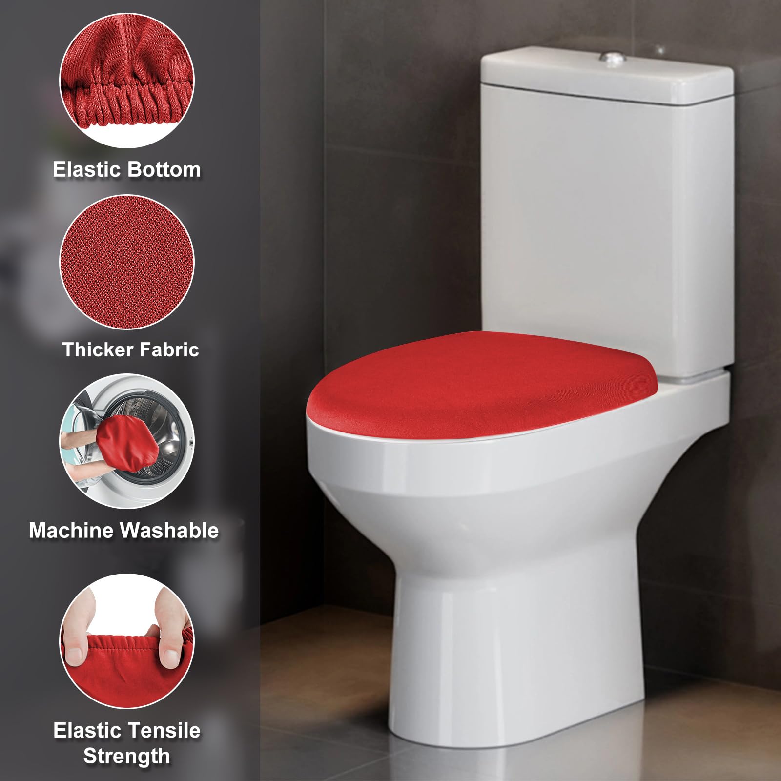 AZHCHKE Stretch Spandex Toilet Lid Cover, Washable, Fits Most Lids, Christmas Red