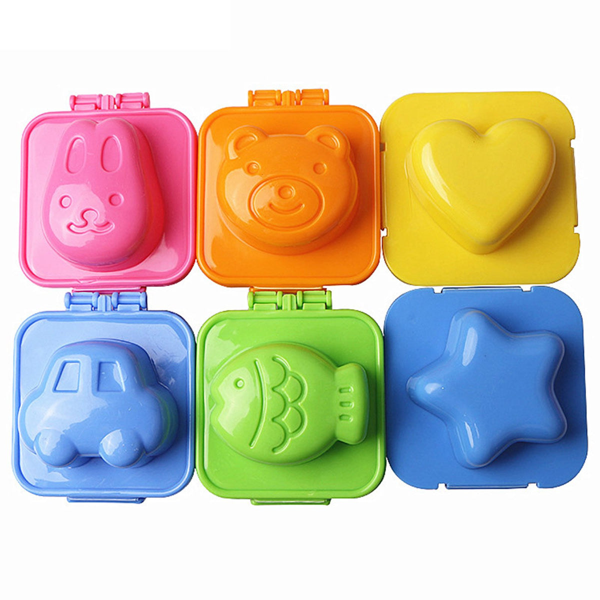 Ogrmar 6Pcs Cartoon Cute Boil Egg Mold/Fish Car Heart Shape Egg Sushi Rice Mold Mould/Decorating Fondant Cake Tool (6 Pcs)