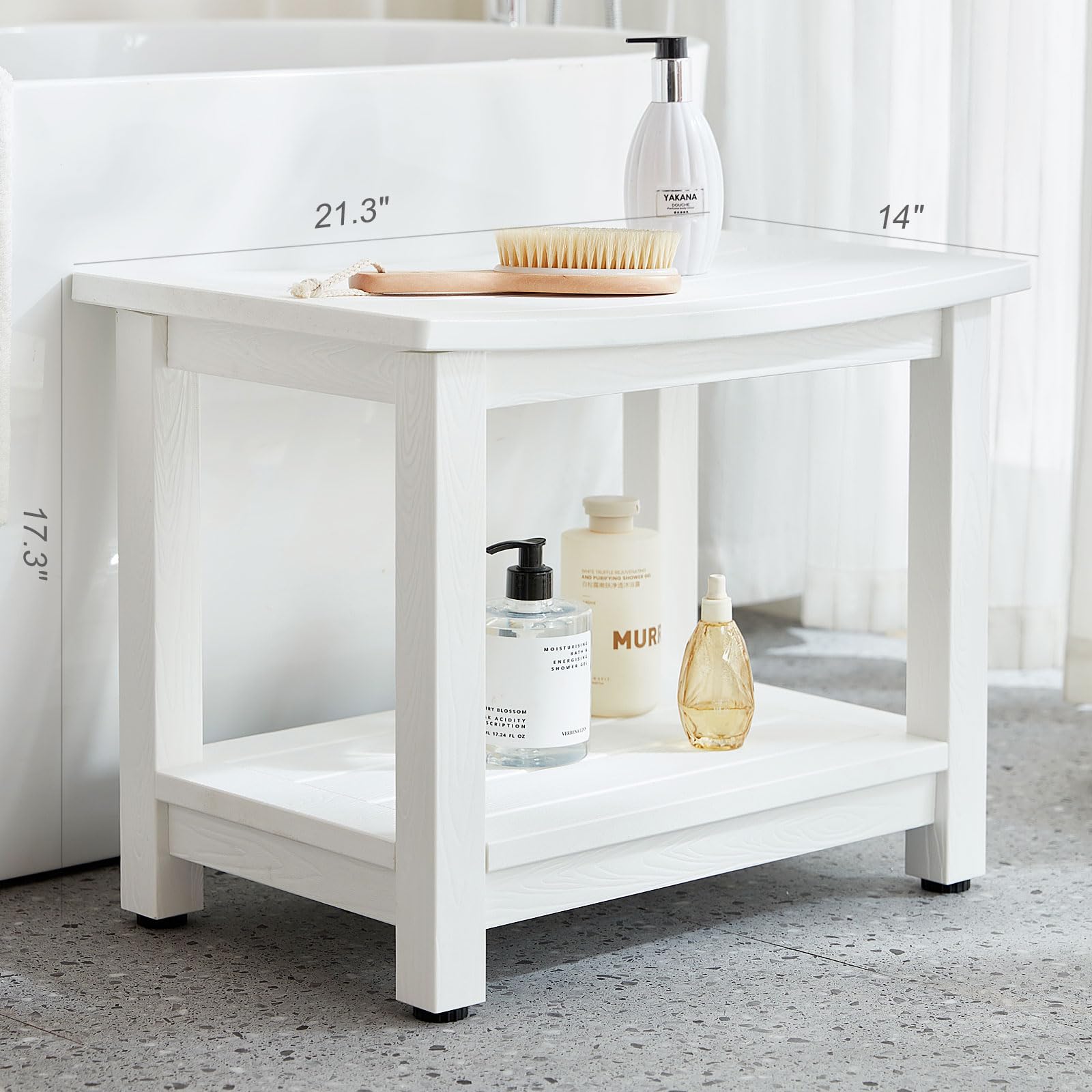 Heavy Duty Shower Bench For Inside Shower, White Poly Shower Stool Seat For Shaving Legs Or Spa Bath Seat, Waterproof Plastic Sh