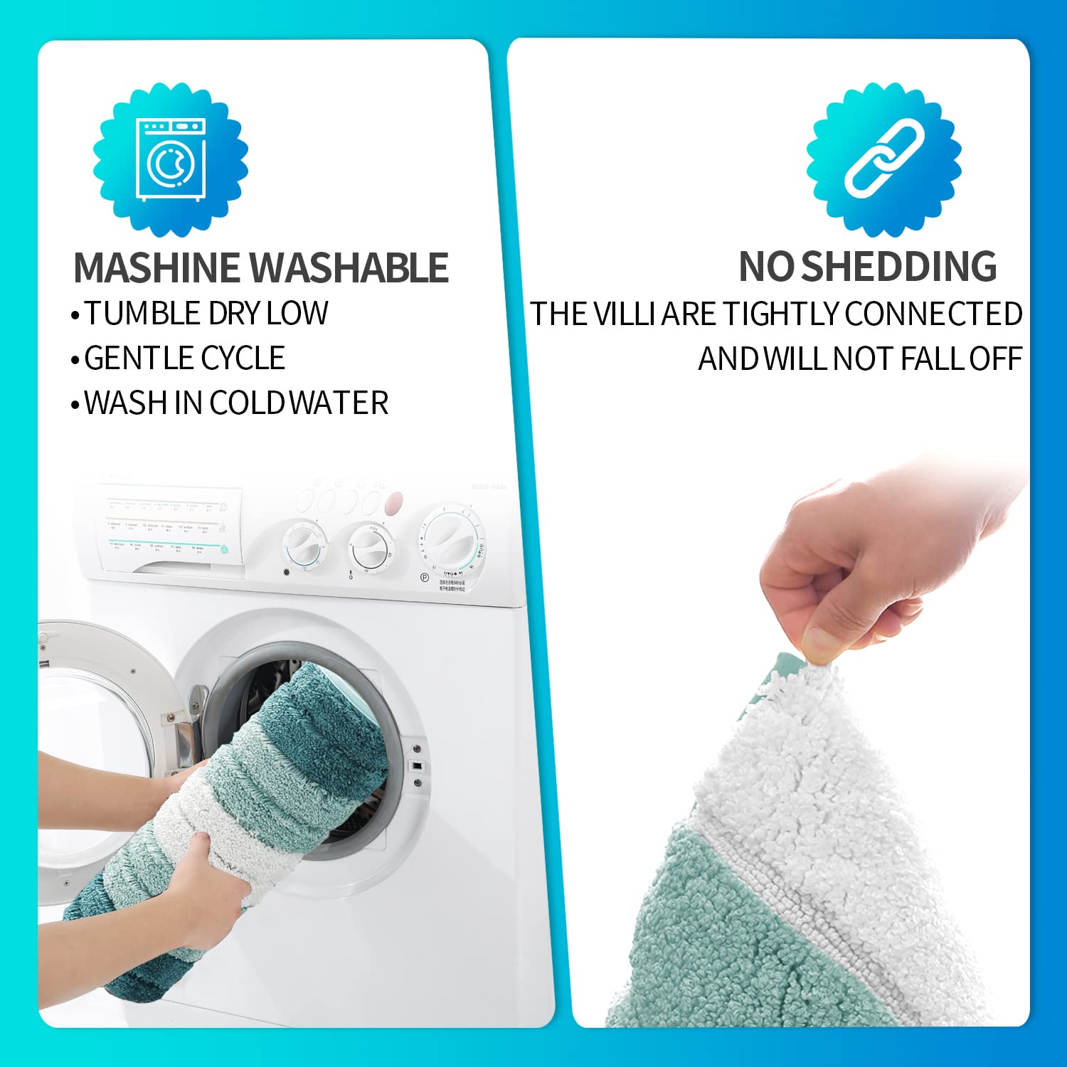 SiliPacks Bathroom Rugs 18''x47'' Non-Slip Microfiber Carpet  Machine Washable Quick Dry Bath Mats for Bathroom  Bedroom and Kithchen-Turquoise