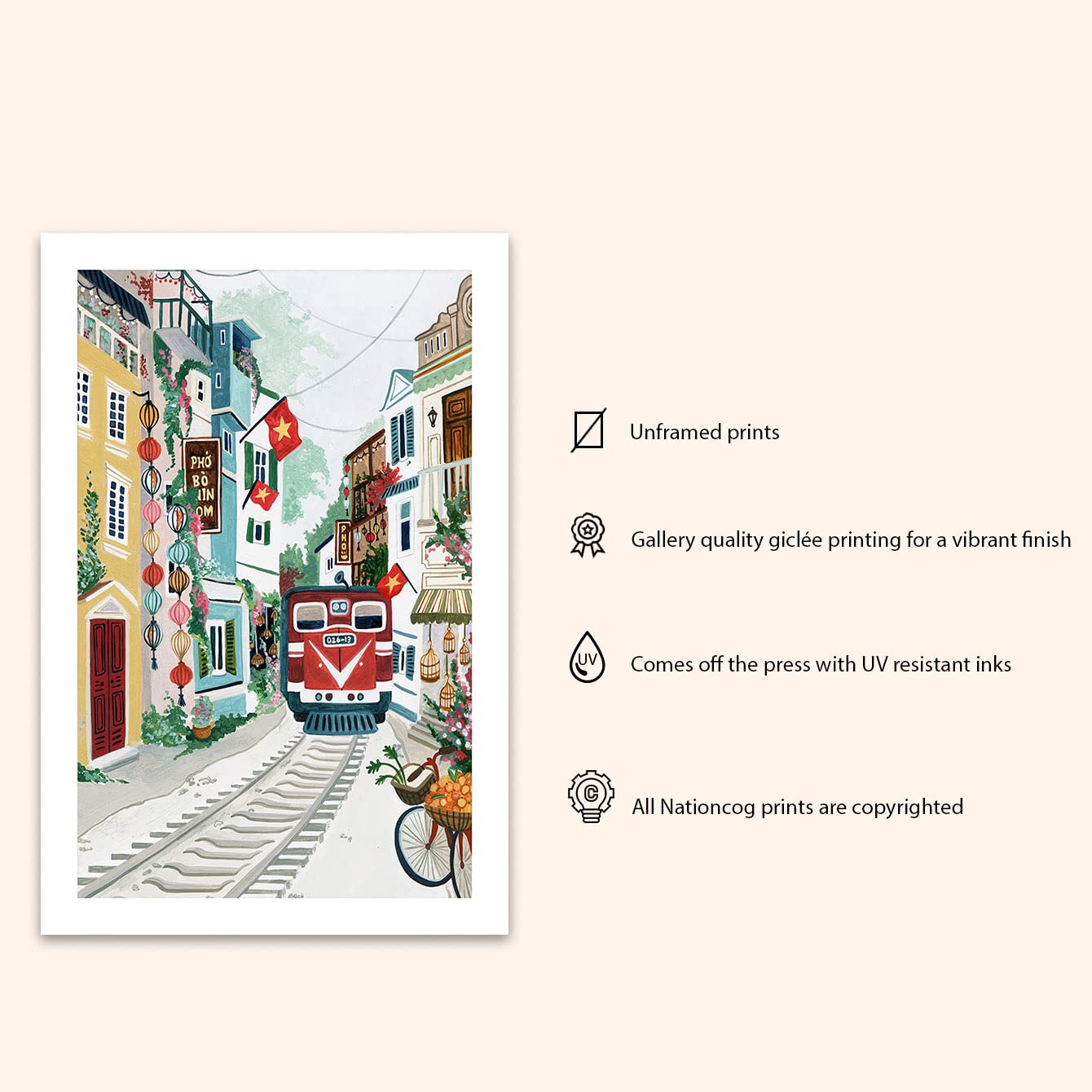 Nationcog Hanoi Vietnam Art Print, Train Street Vietnam, Southeast Asia, Backpacking, Vietnamese Wall Art, Travel Gift, Travel P