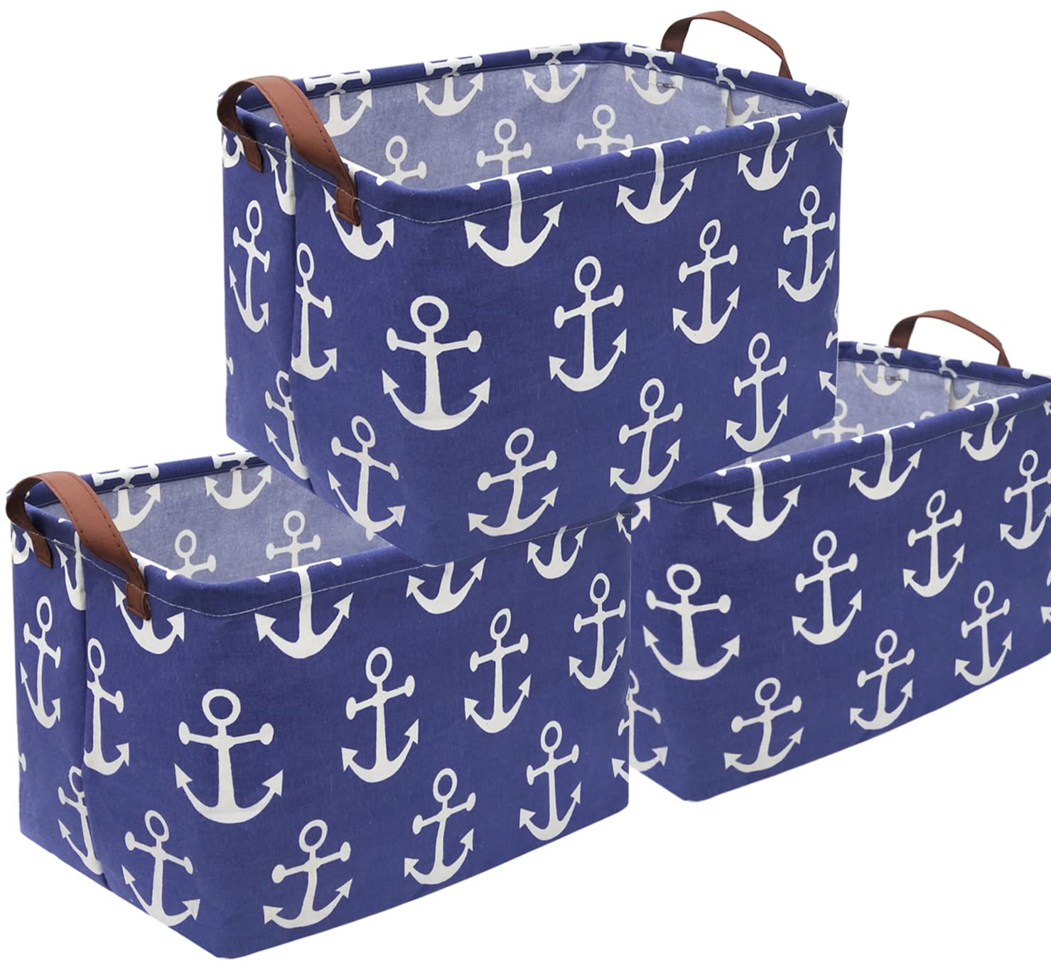 Sanjiaofen 3Pack Rectangular Canvas Storage Bins,Waterproof Storage Basket,Collapsible Toy Organizer Bin With Handles For Clothe