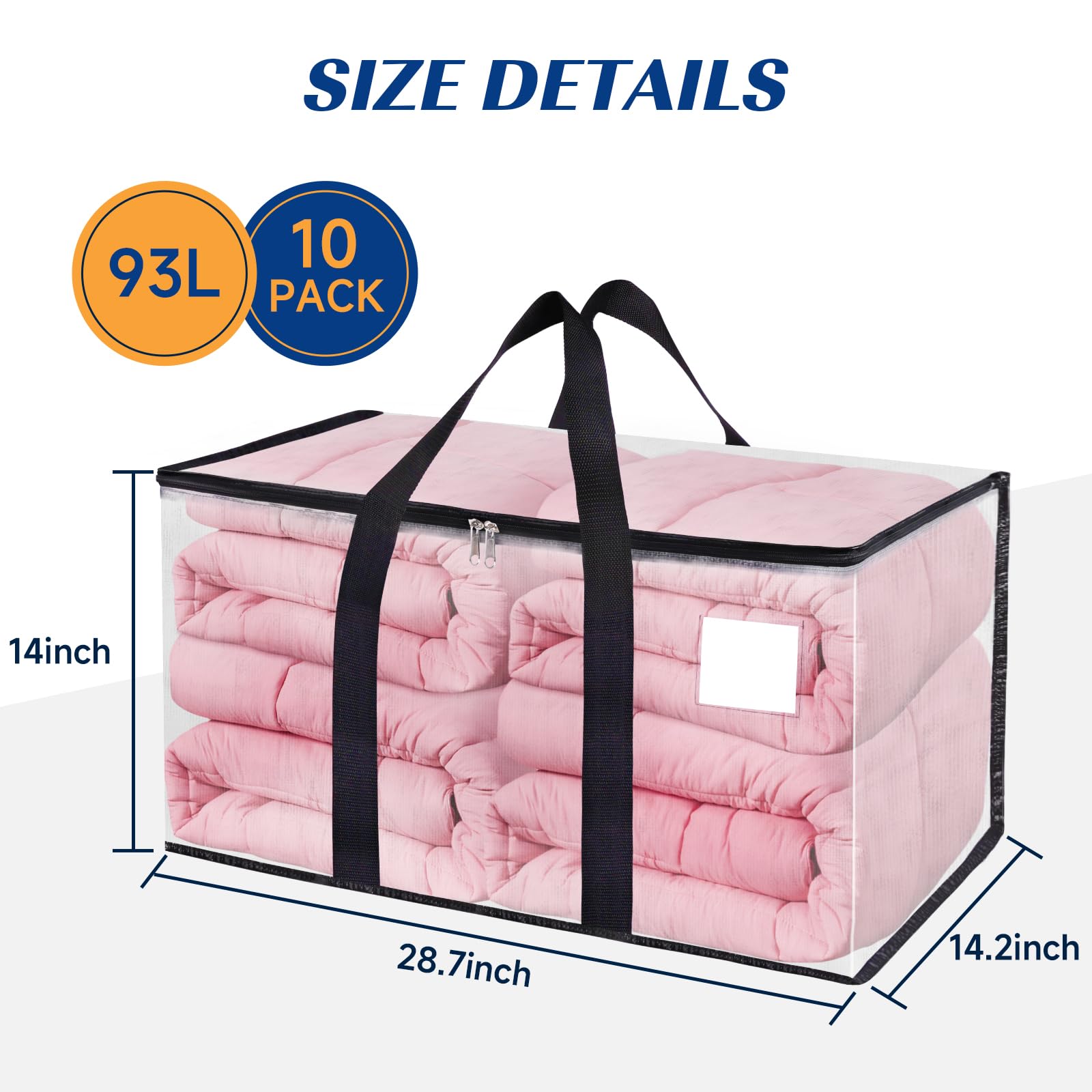 Blisstotes Moving Bags, 10-Pack Storage Bags With Zipper, Moving Bags Heavy Duty Extra Large, Moving Supplies, Clear Packing Bag