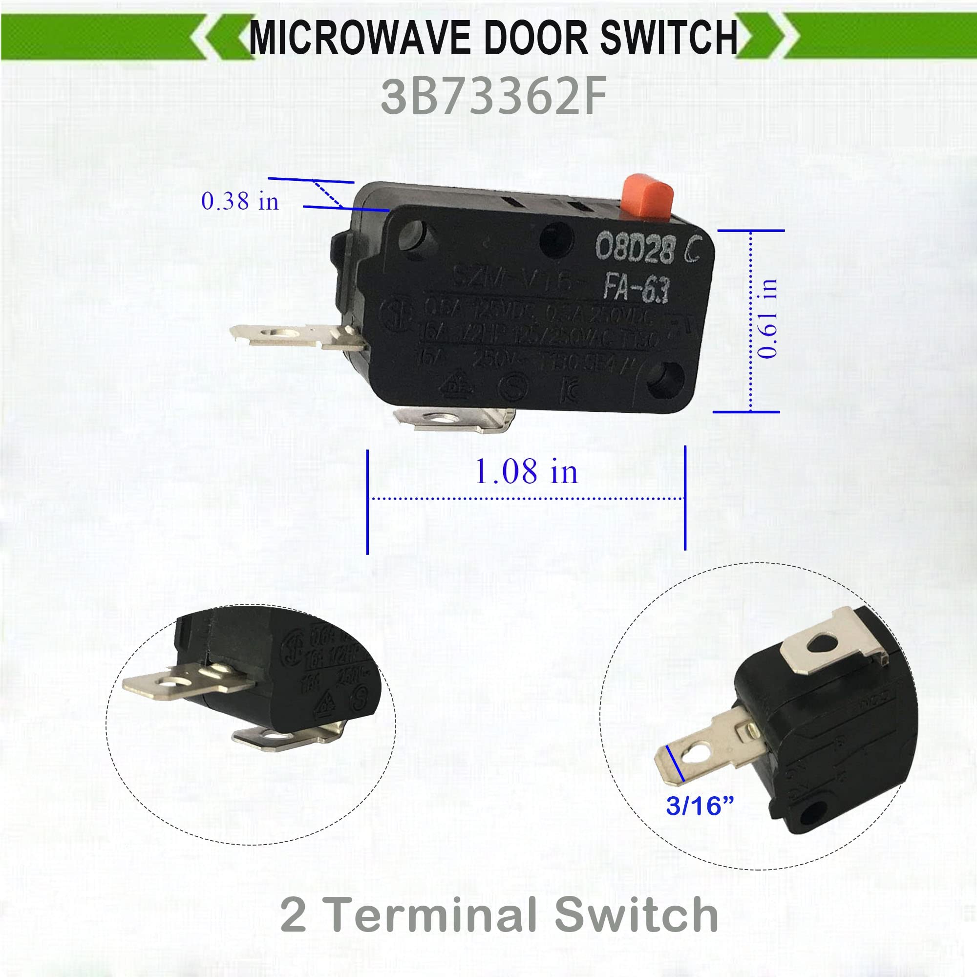 Lonye 3B73362F Szm-V16-Fa-63 Microwave Door Switch Fit For Lg Ge Samsung Microwave Oven Wb24X10047 Szm-V16-Fd-63 Ps3522738 (Norm
