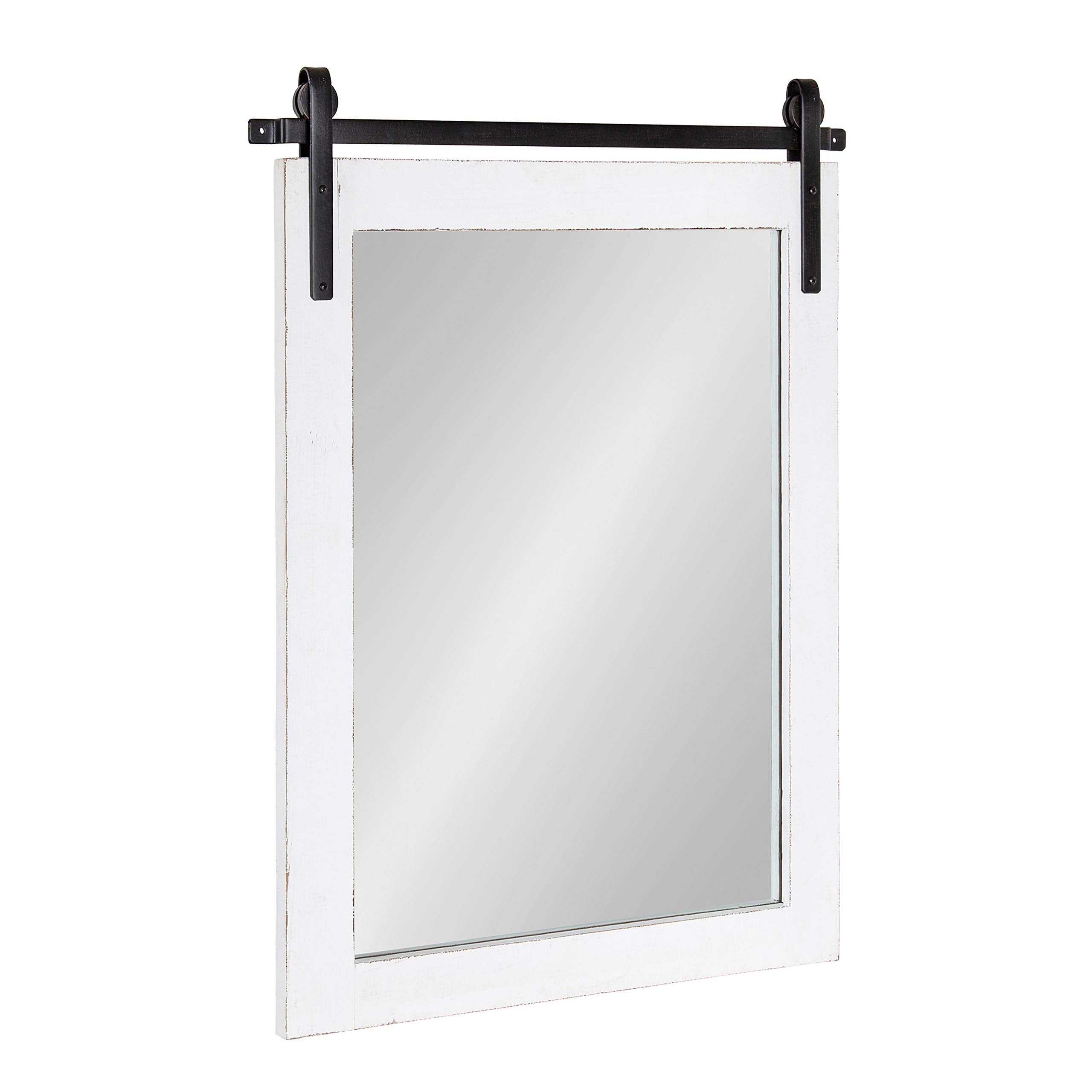 Kate and Laurel Cates Farmhouse Wood Framed Wall Mirror, 18 x 26, White, Barn Door-Inspired Rustic Mirrors for Wall