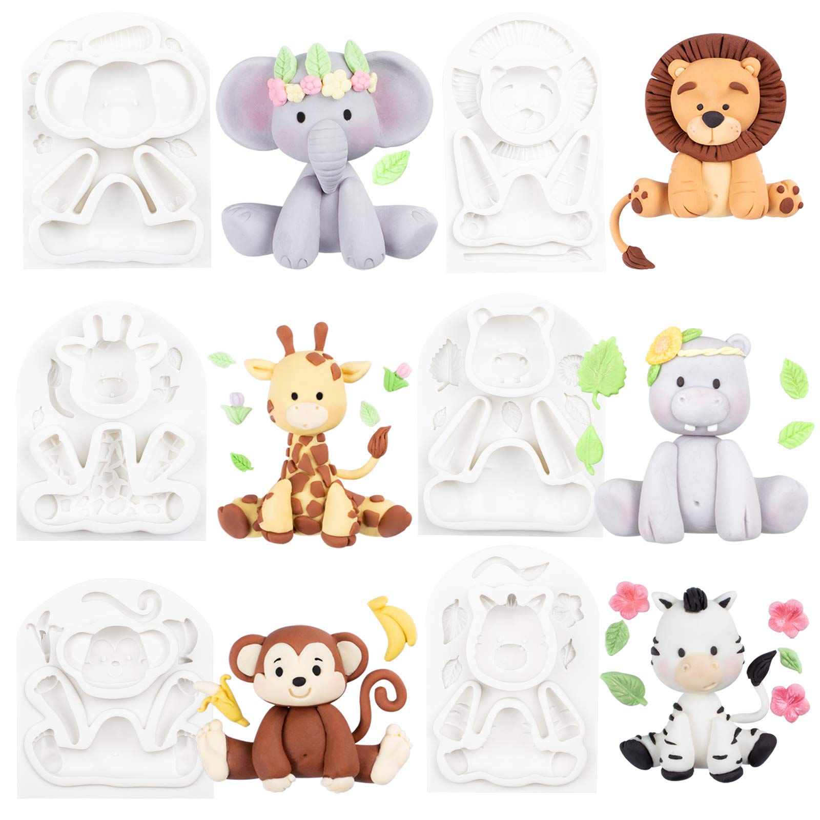 Funshowcase Jungle Animals Fondant Silicone Molds Sugarcraft Cake Decoration 6-Count Height 2.6-3.6Inch