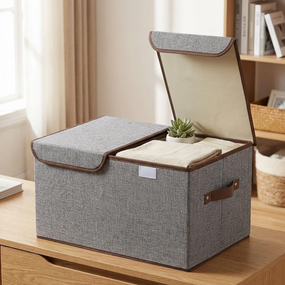 Mandhru Foldable Cloth Organizer Storage Box For Wardrobe, Closet Basket Bin Organiser For Books, Toys, Other Supplies With Lid 