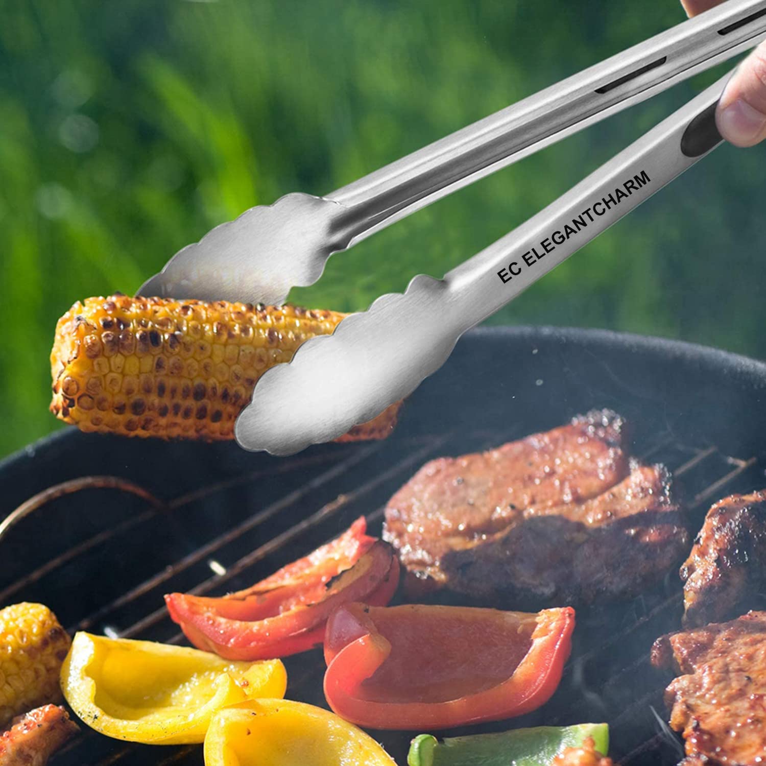 Bbq Tongs For Grilling, 17 Long Kitchen Cooking Stainless Steel Heavy Duty Locking Grill Tongs With Soft Grip Silicone Handle