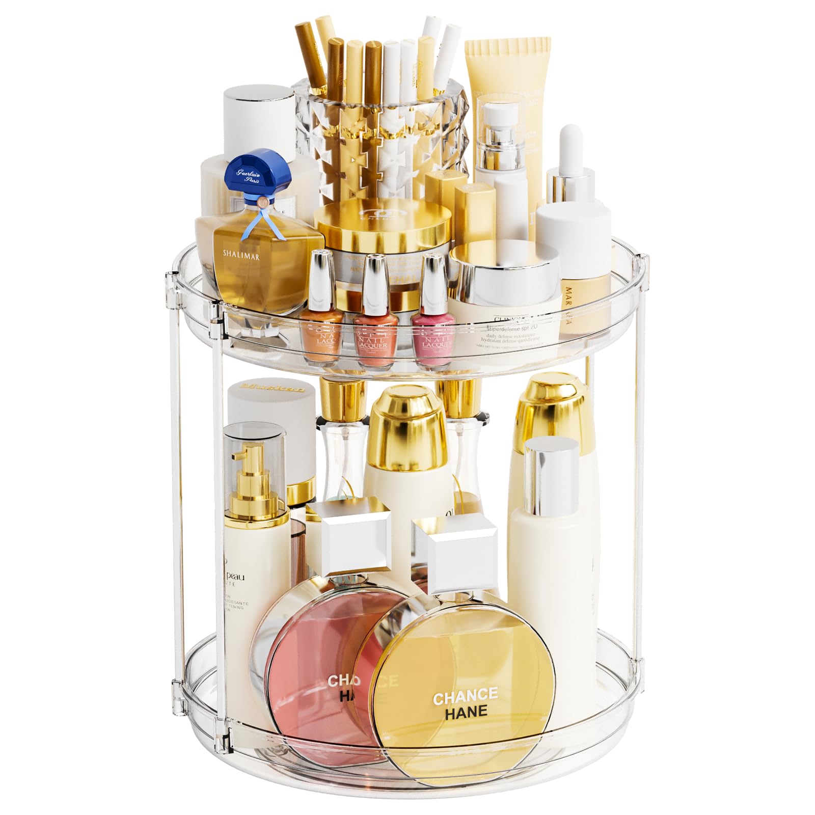 Yieach Spinning Bathroom Organizer,2Tier Bathroom Counter Makeup Lazy Susan Organizer,360 Rotating Vanity Organizers for Lotion,