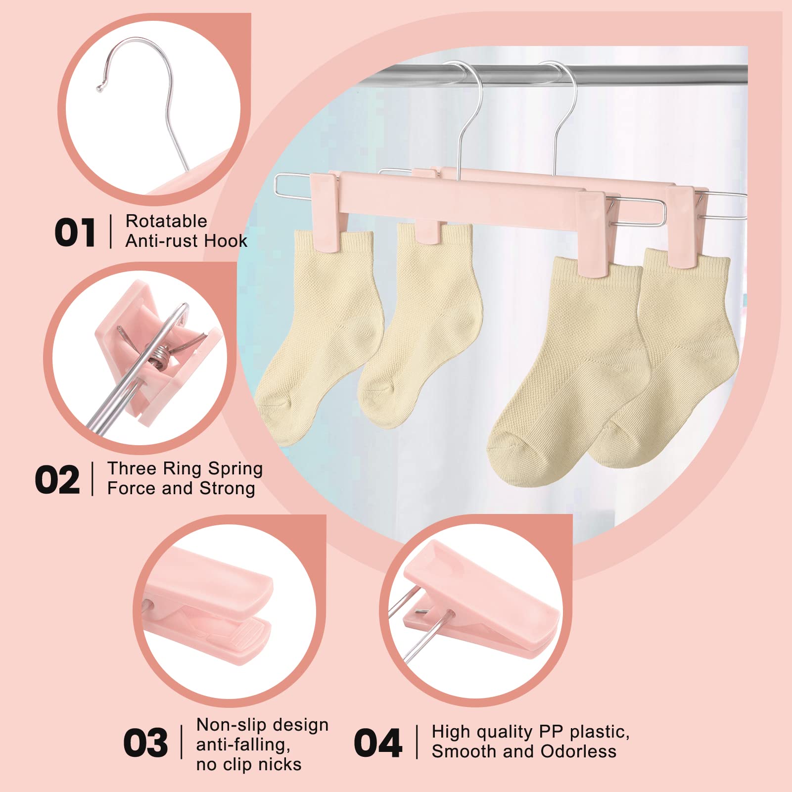 Guhmctt 10 Pack Pants Hangers with Adjustable Non-Slip Clips Anti-Rust Hanging Hook for Trouser Skirts Jeans Clothes Hangers Pink