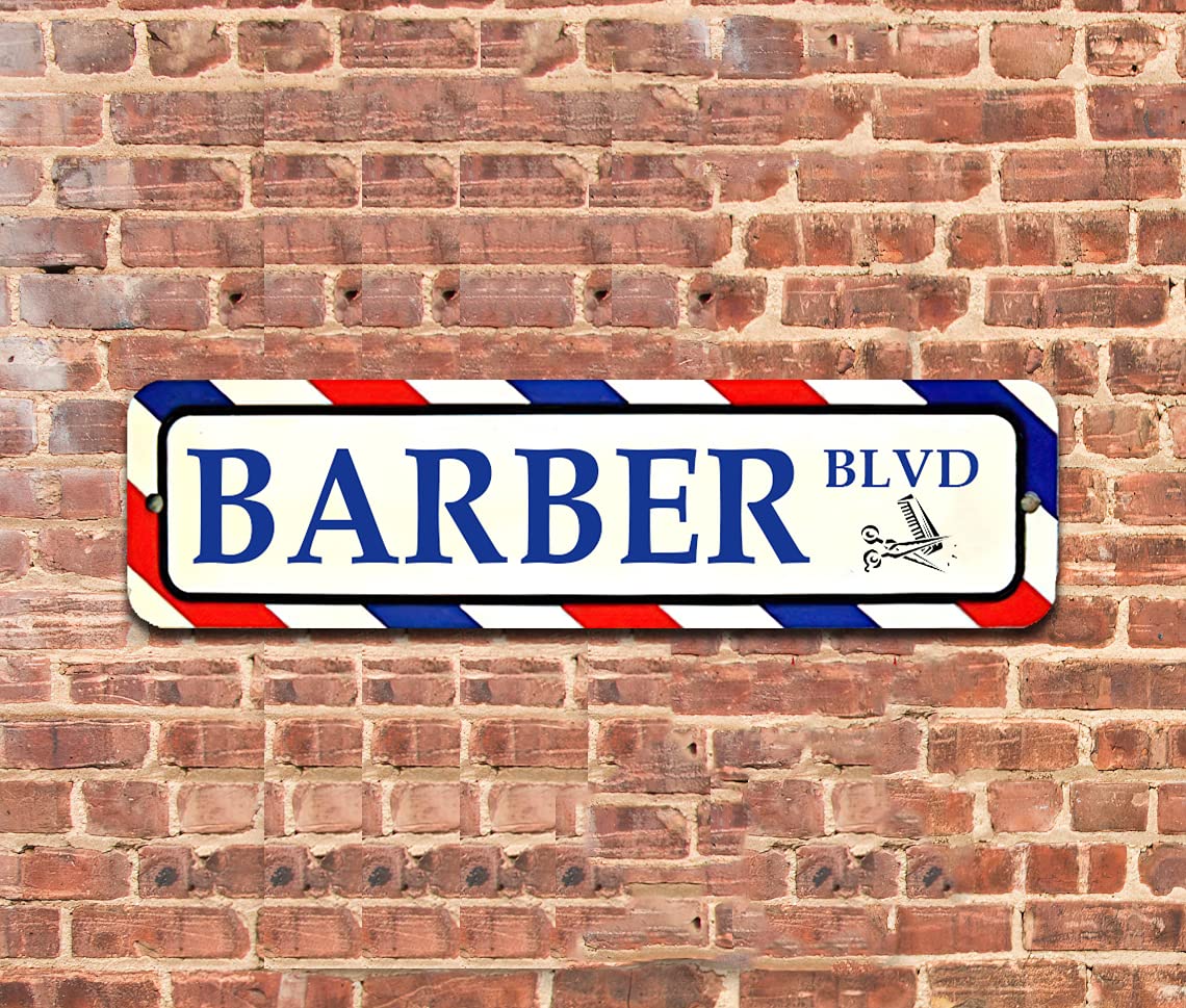 Utf4C Barber Shop Barbershop Pole Metal Sign 12'' X 3'' Hair Stylist Cut Chair Hairdresser Stripes Blue Business Tin Sign Street