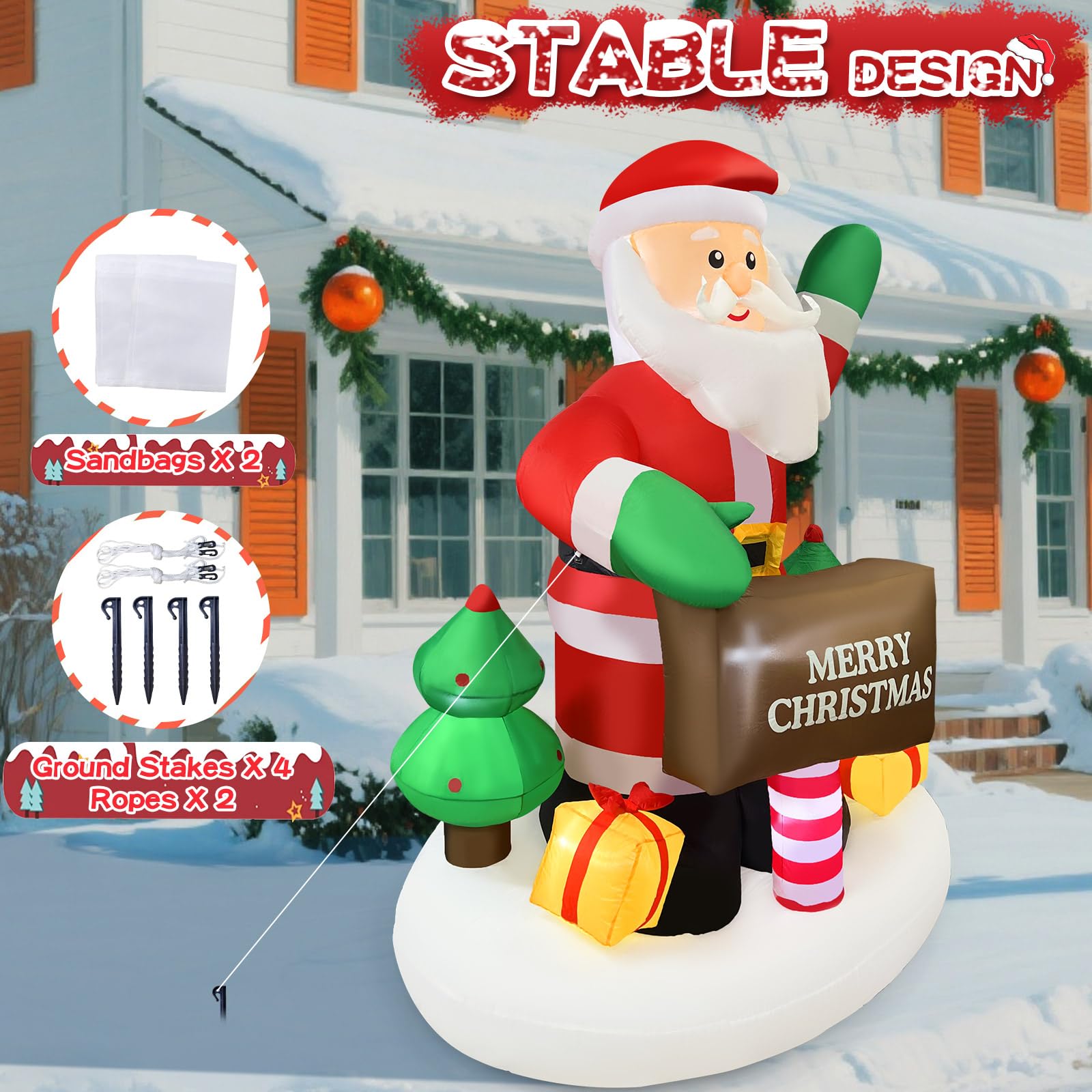 2025 Christmas Inflatable Santa 6FT Holding Sign Santa Claus Christmas Inflatables Outdoor Decorations Xmas Santa Blow Up Yard D