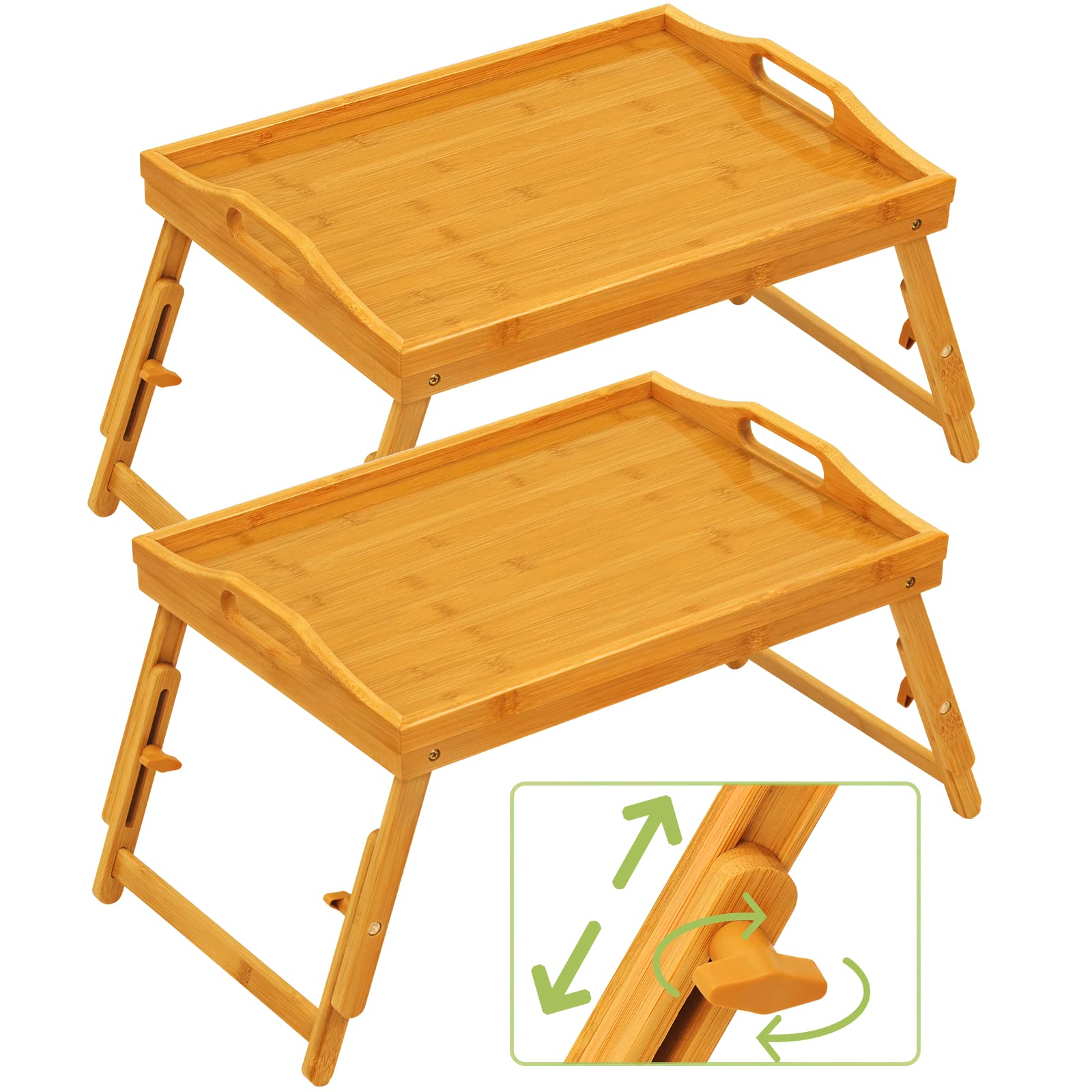 2 Pack Breakfast Bed Tray For Eating - Raised Food Table Up To 9.5'' On Lap Sofa - Adjustable Bamboo Serving Tray - Portable Sna