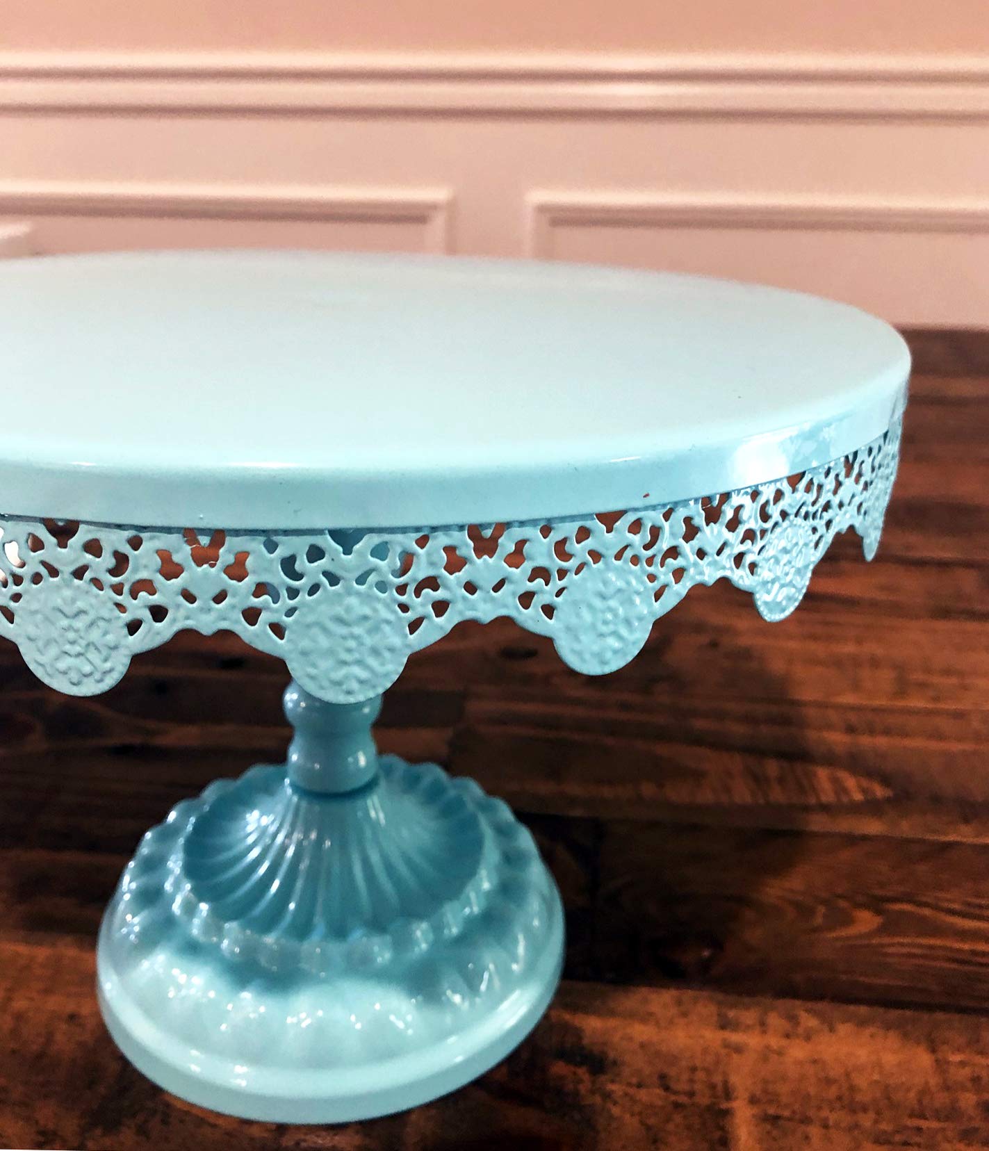 10 Inch Metal Cake Stand Round Cupcake Stands Metal Dessert Display (Aqua Blue)