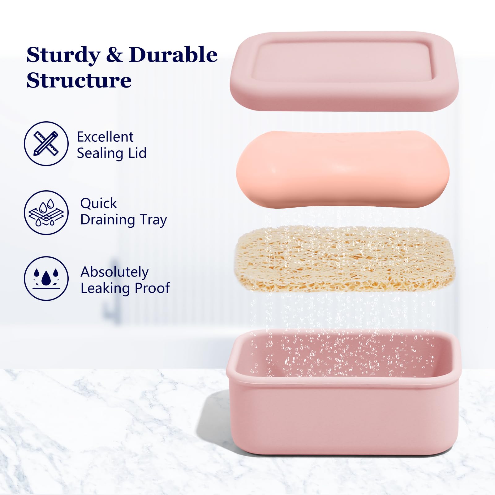 Leak Proof Silicone Traveling Soap Case With Draining Layer, Travel Size Toiletry, Portable Soap Container For One Regular Bar S
