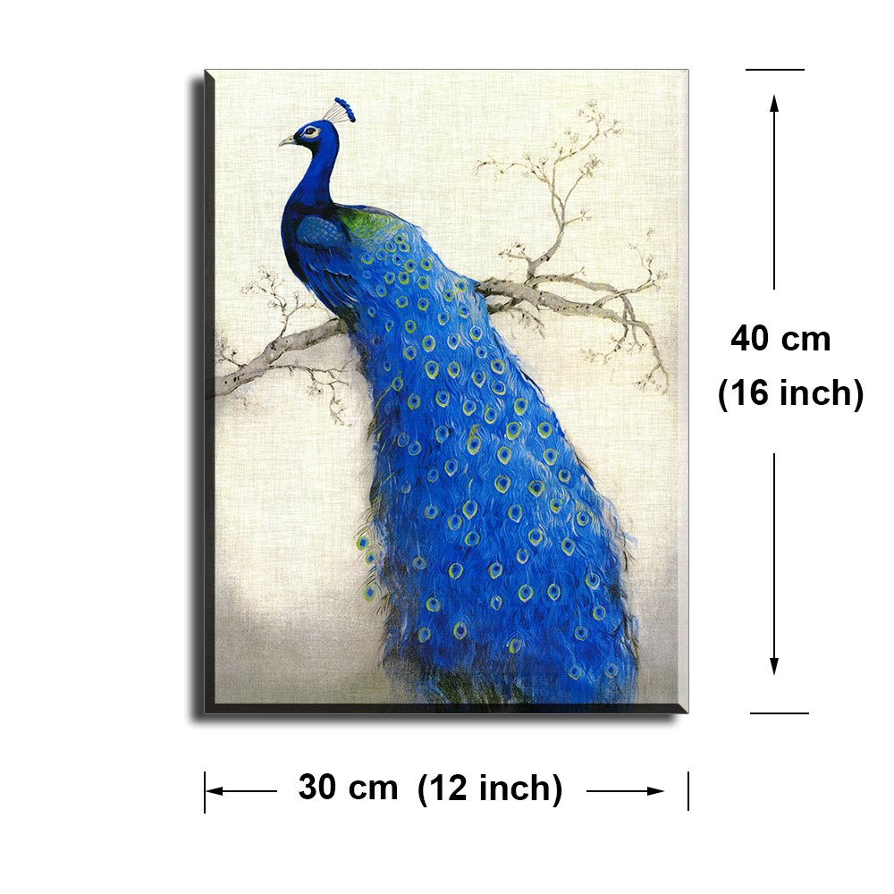 Peacock Wall Art Decor For Bedroom, Piy Hd Beautiful Oil Painting Canvas Prints Of Elegant Proud Peacock On Beige Pictures (1''