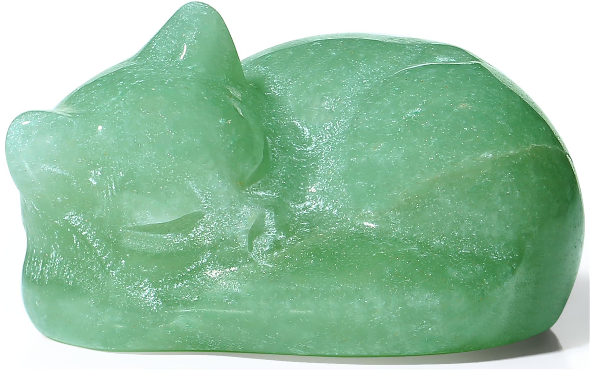 YATOJUZI 2 Cat Decors Statues Green Aventurine Crystals Sleeping Cats Gemstone Hand-Carved Cute Animal Statue Figurine Home Offi