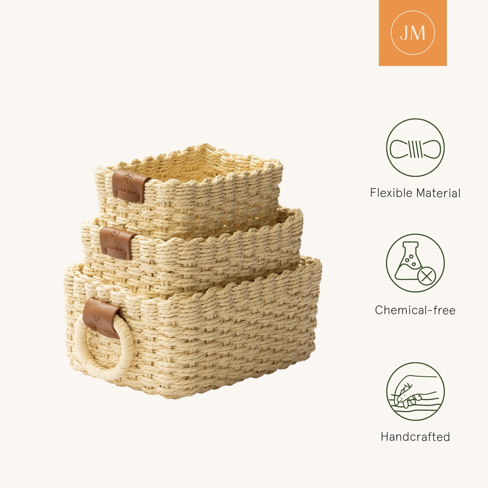 La Jolie Muse Small Beige Wicker Baskets For Organizing, Recycled Paper Rope Storage Basket Container Bins For Shelves Bathroom