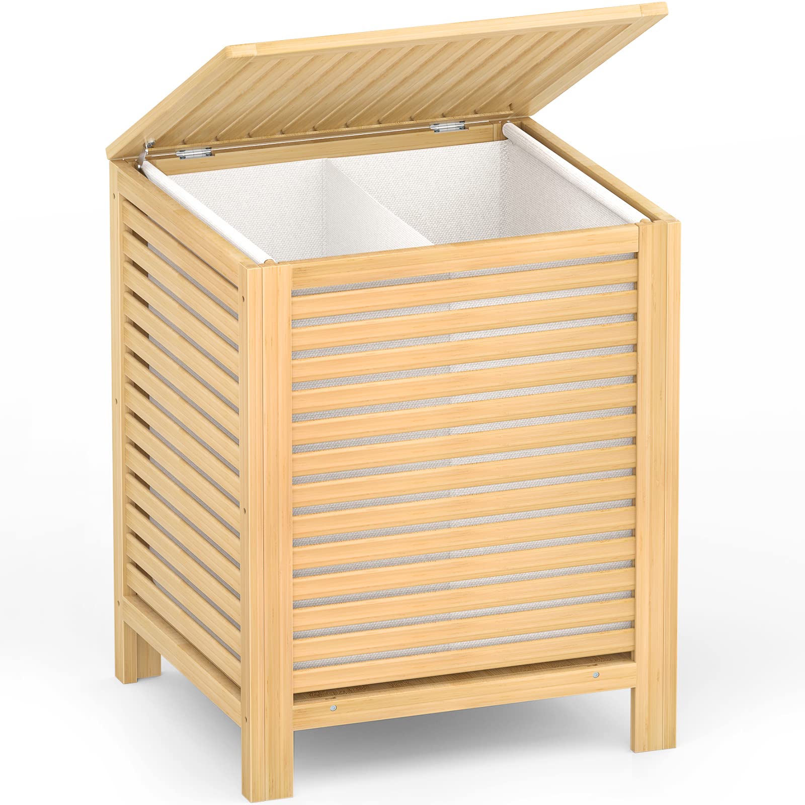 Homykic Bamboo Laundry Hamper, 2-Section 120L Laundry Hamper With Lid And Removable Liner Bag, Large Raised Laundry Basket Sorte