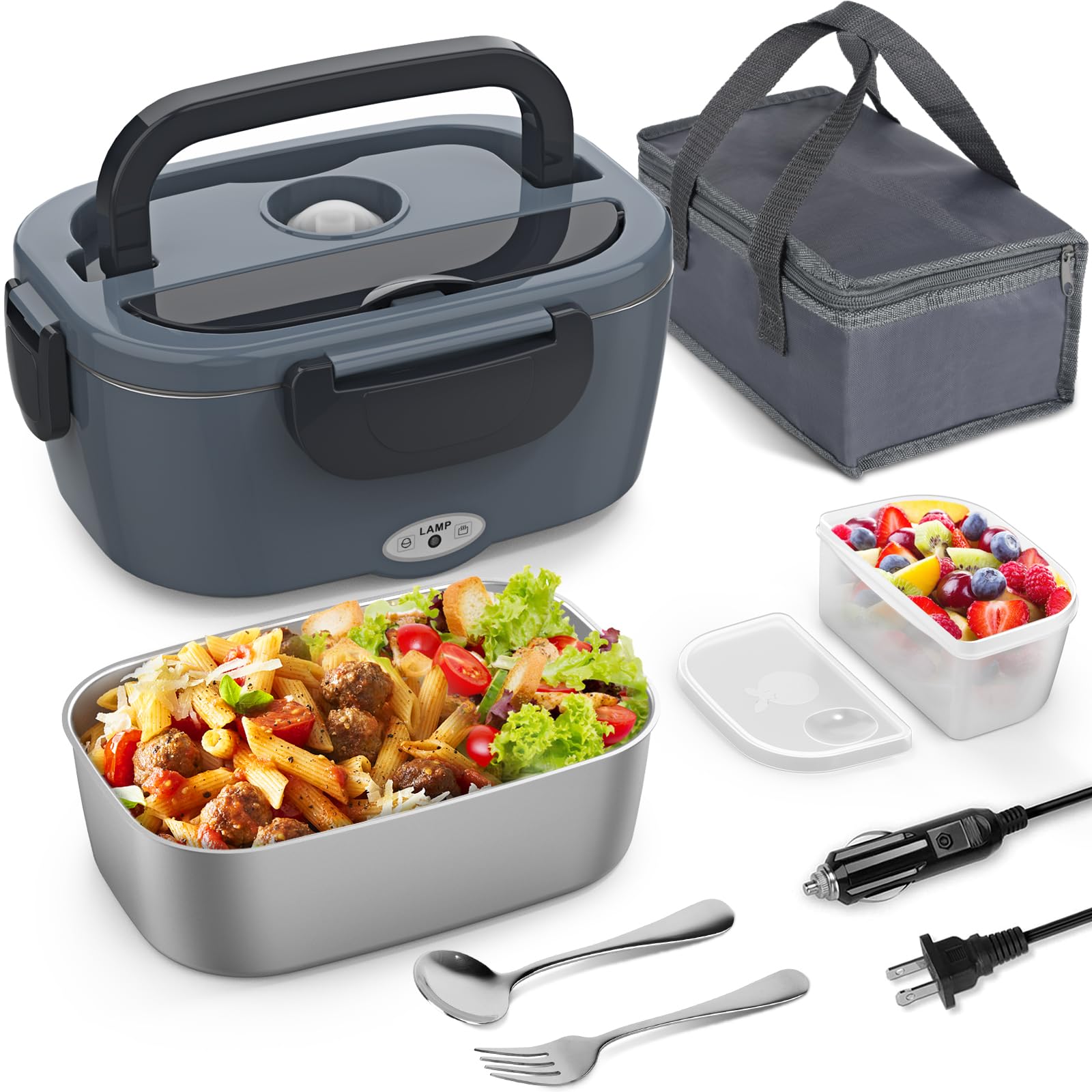Vingud Electric Lunch Box, 3 in 1 Heated Lunch Box for adults, Portable Heating Lunch Box with 1.5L Removable Stainless Steel Co