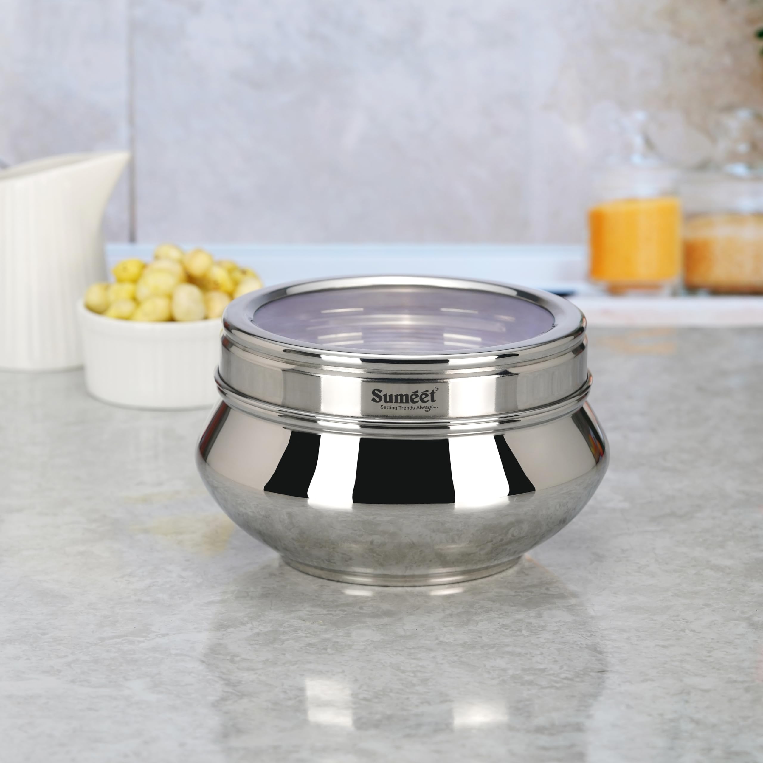 Sumeet Stainless Steel Handi Shape Big Size Canisters Dabba Storage Containers Set For Kitchen With Transparent See Through Lid  11.6Cm Dia  800Ml  Pack Of 1  Silver