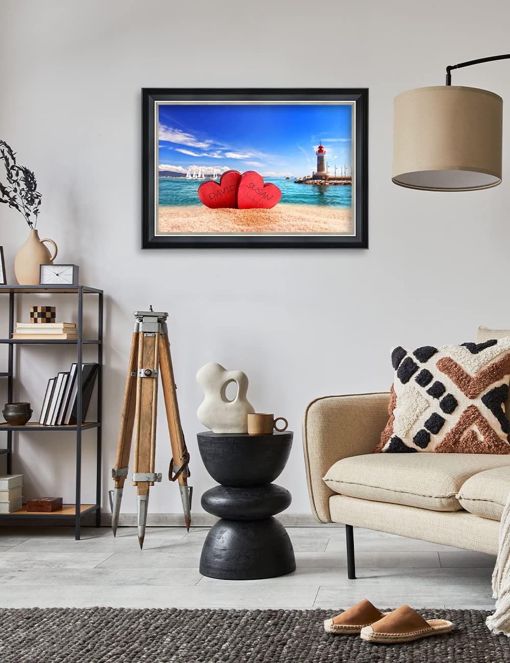 Ipic - Beach Lovers, Personalized Framed Wall Art With Names And Date On, Giclee Prints Framed With Solid Wood, Custom Memorial