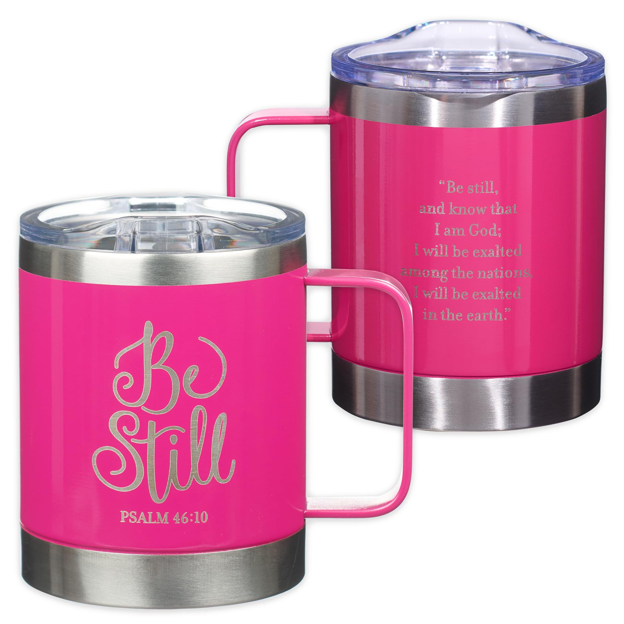 Christian Art Gifts Stainless Steel Double Wall Vacuum Insulated Camp Style Travel Mug 11 Oz Pink Coffee Mug With Retractable Li