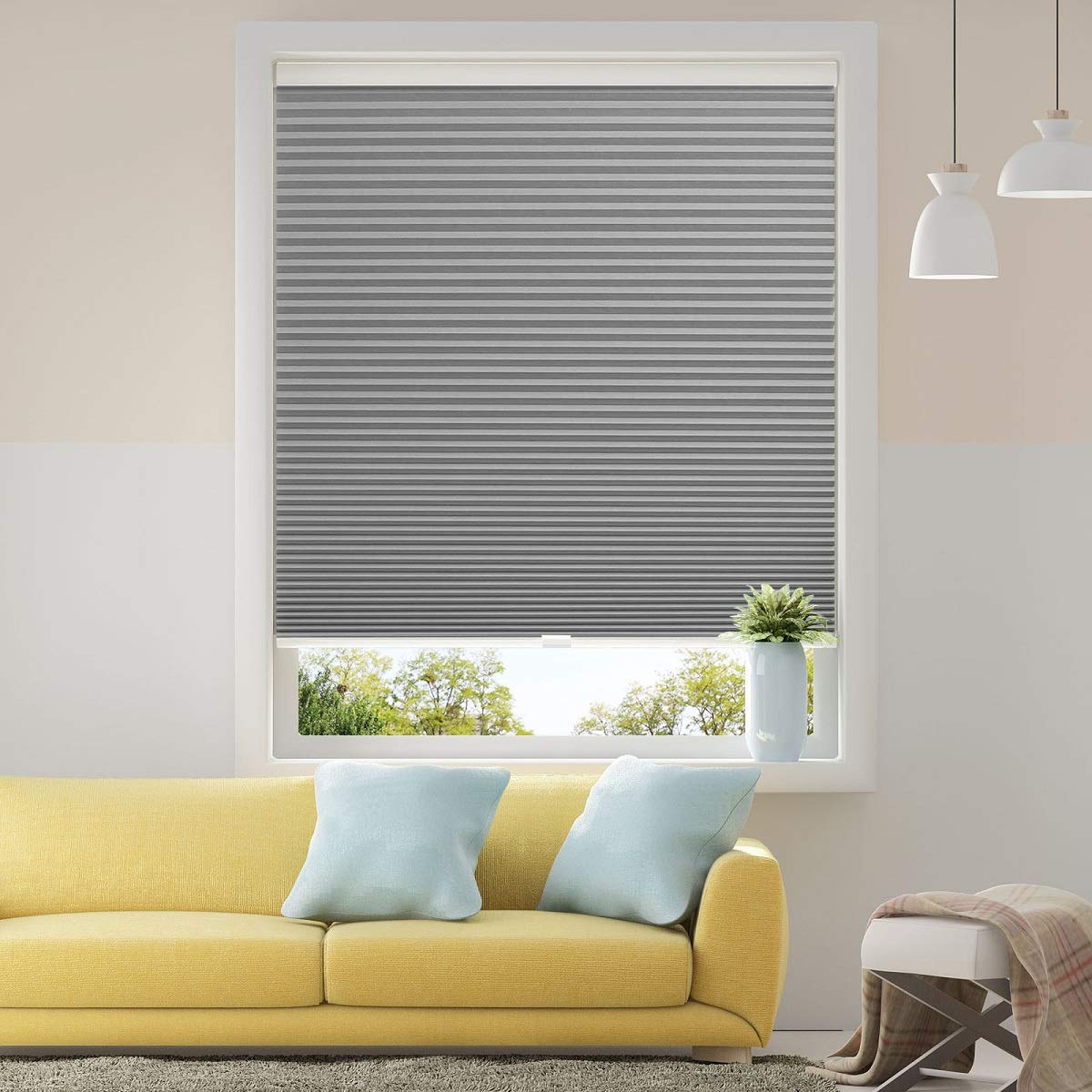 Blackout Cellular Shades Cordless Blinds Window Shades for Home, 37W x 48H, Cool Silver(Blackout)