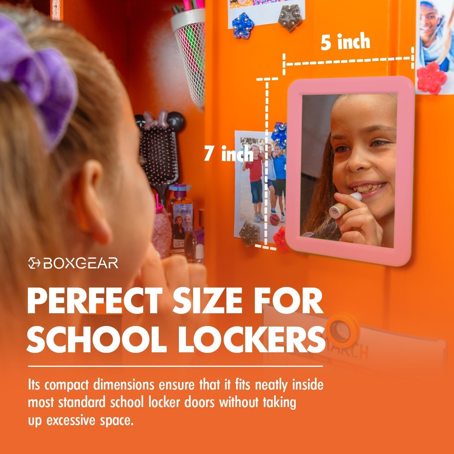 Boxgear Magnetic Locker Mirror, Makeup Mirrors - 5'' X 7''- For School Locker, Bathroom, Household Refrigerator, Locker Accessor