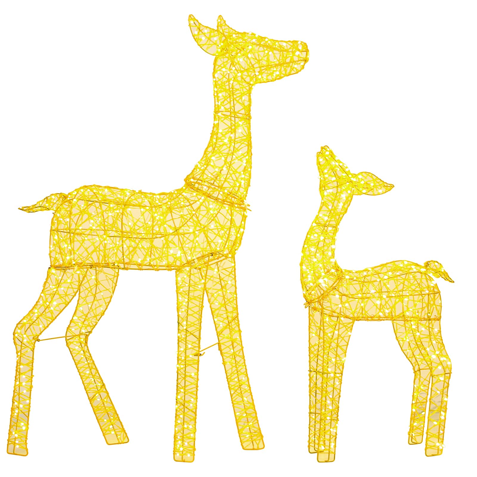 Hykolity 3.5 FT 3D Lighted Outdoor Christmas Reindeers, 2-Piece Light UpTwinkling Deer Set with 900 Warm White LED Lights, Groud
