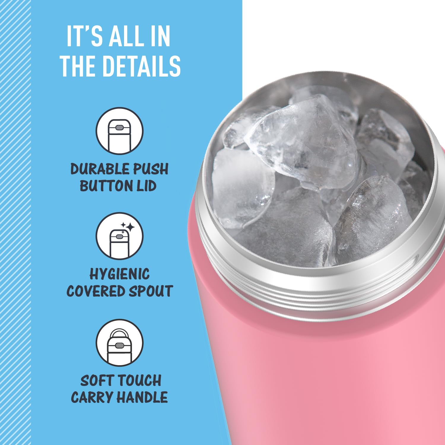 Thermos Funtainer 16 Ounce Stainless Steel Vacuum Insulated Bottle With Wide Spout Lid, Pink