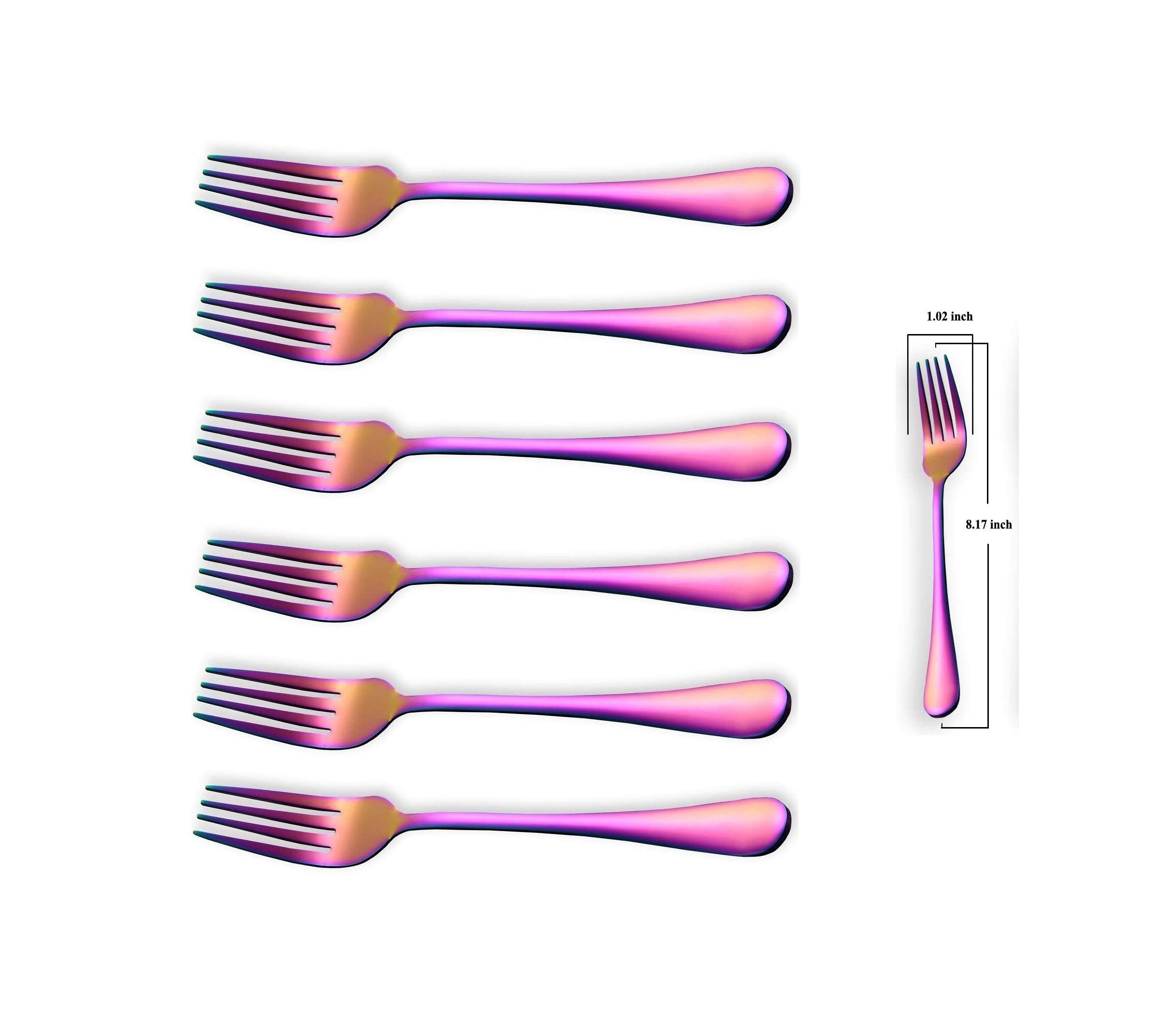 Kyraton Rainbow Dinner Fork 6 Pieces  Stainless Steel 8.17 Inch Forks Colorful Titanium Plating Silverware  Mutil-Color Forks Set of 6