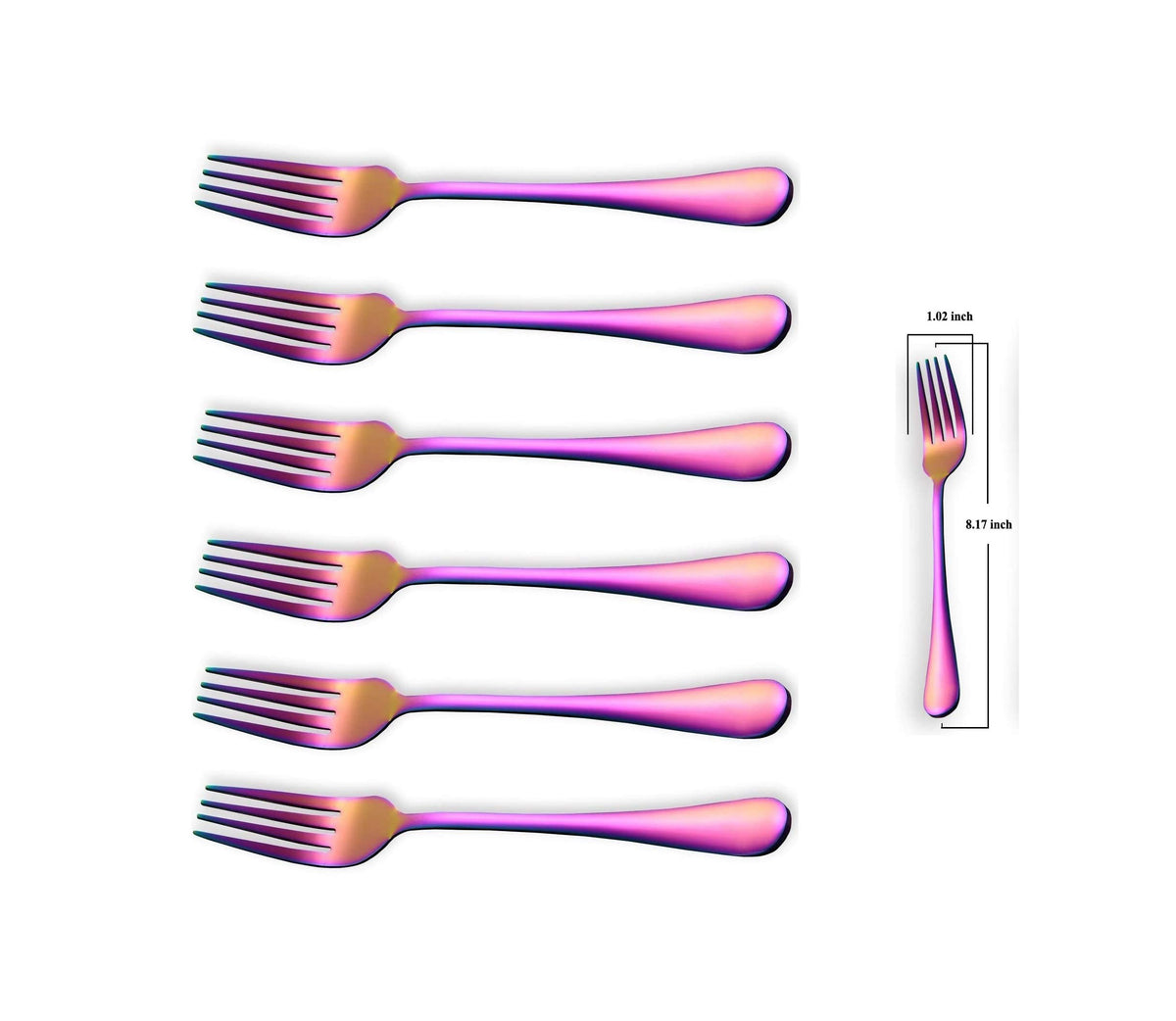 Kyraton Rainbow Dinner Fork 6 Pieces Stainless Steel 8.17 Inch Forks C ...