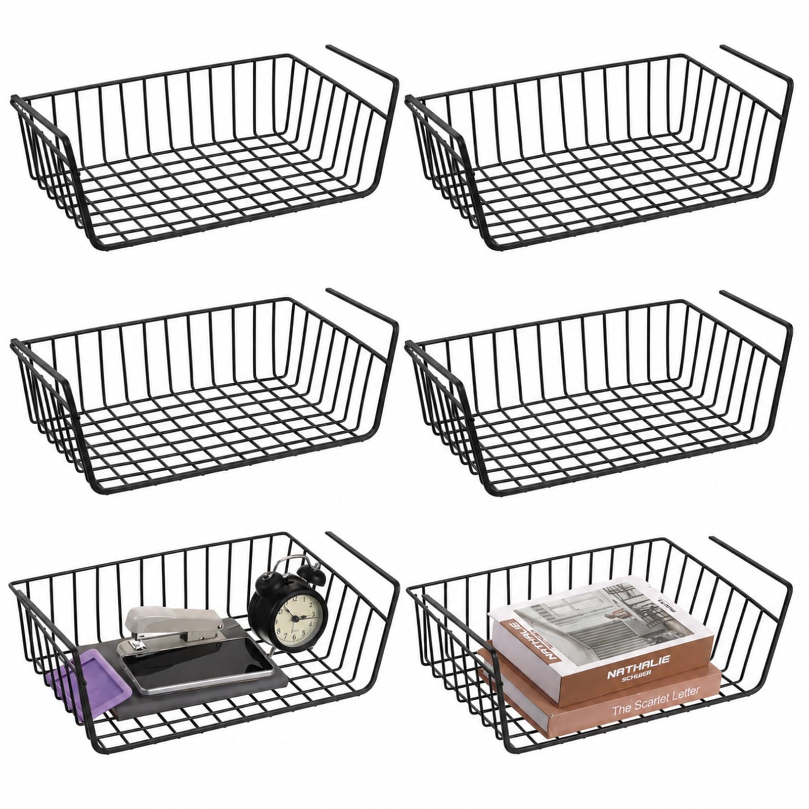 6 Pcs Under Shelf Basket, Slide in Wire Hanging Storage Baskets