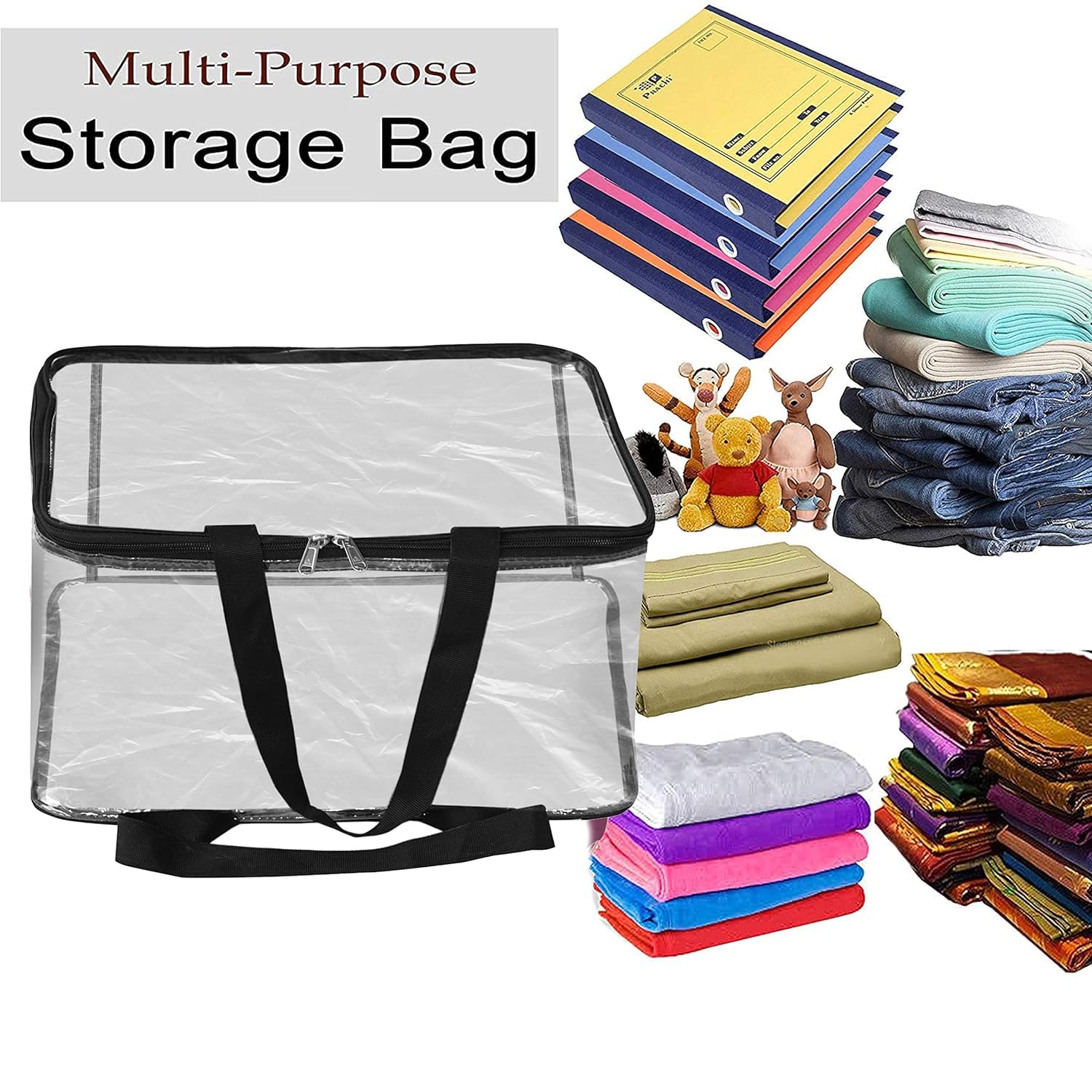 Hollio Transparent Pvc Storage Bag For Saree Covers With Zip,Clothes, Lehenga, Blankets, Bedsheets, Toys, Docs | Wardrobe Organi