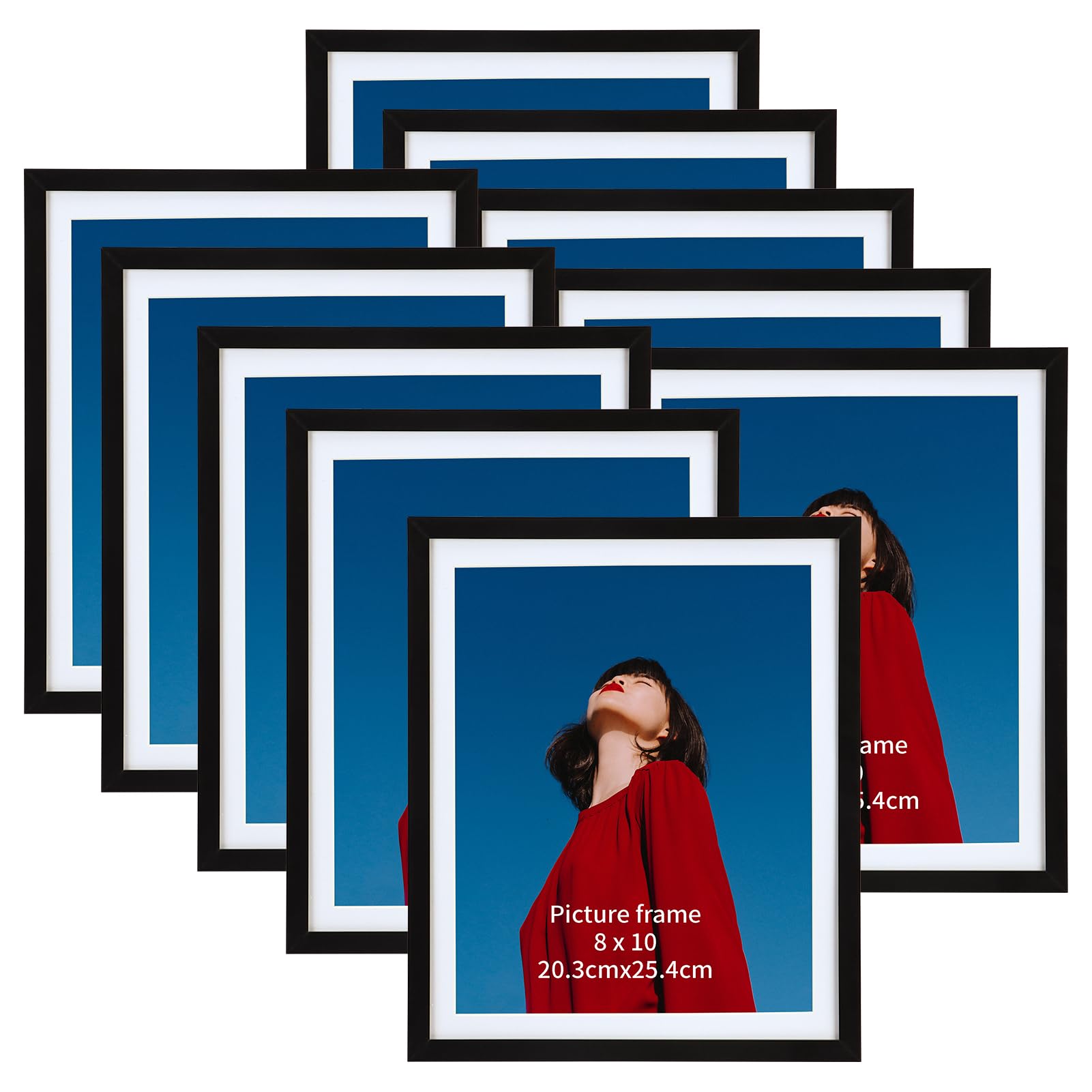 Lavezee 9x11 Black Picture Frame Set of 10, Bulk Collage Frames for Photos 8x10 with Mat or 9x11 without Mat, Table Top and Wall