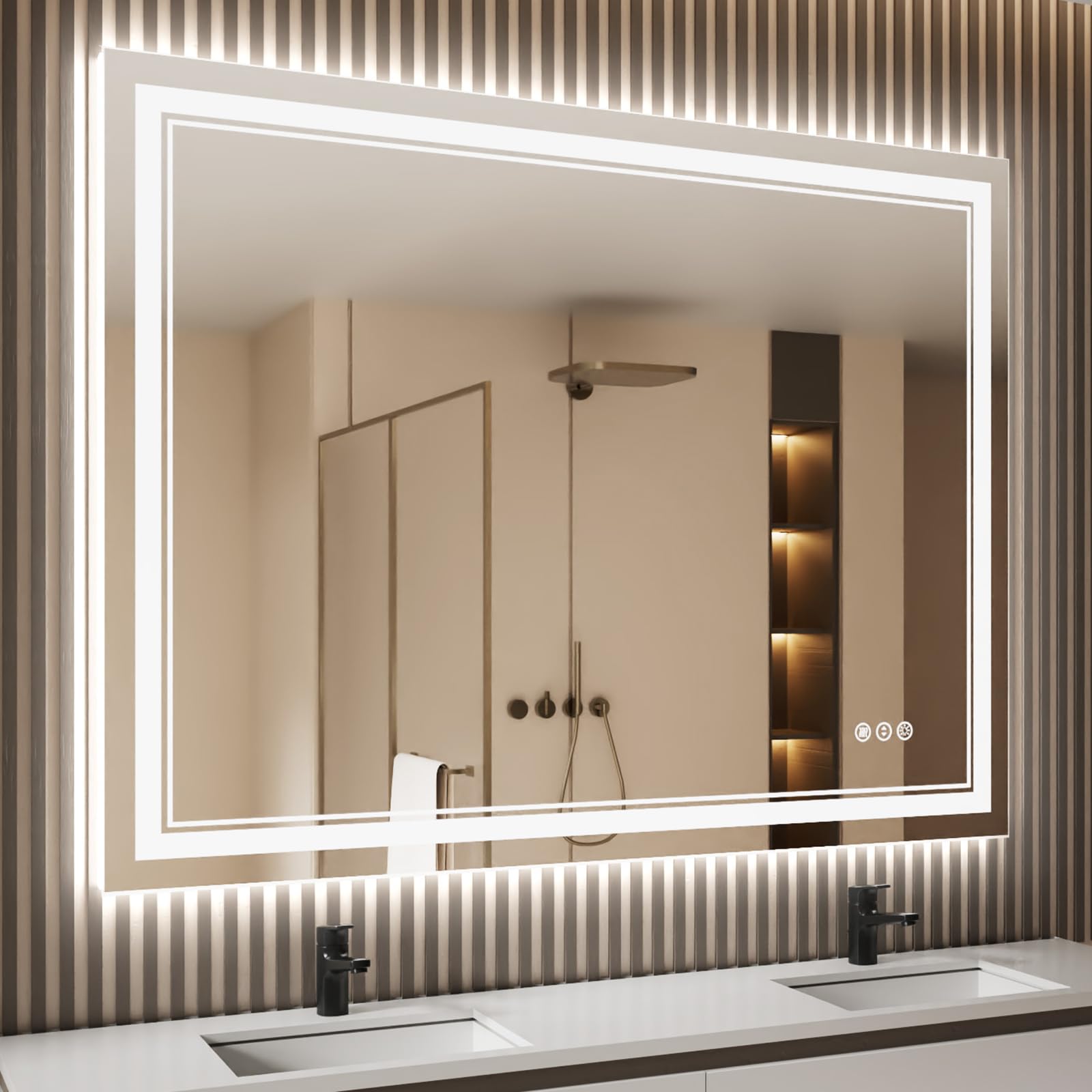 Istripmf 48 X 40 Inch Led Bathroom Mirror With Lights, Backlit And Front Lighted Bathroom Mirrors For Wall, Anti-Fog Dimmable Me