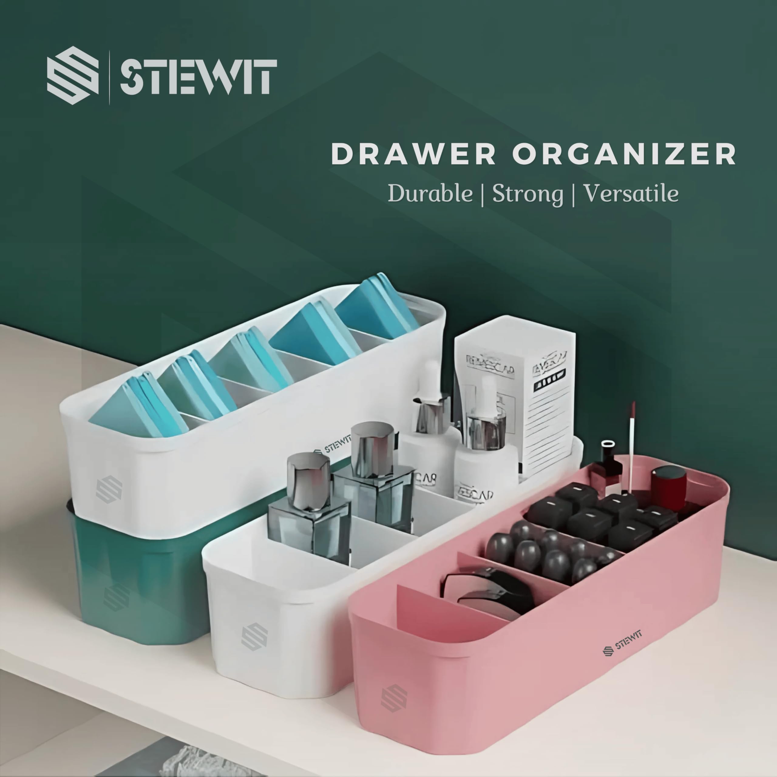 Stewit Drawer Organizers For Undergarments, Socks, Bras, Ties, Scarves, Wardrobe Storage Box Kitchen Tools (4 Pcs, Multicolor)