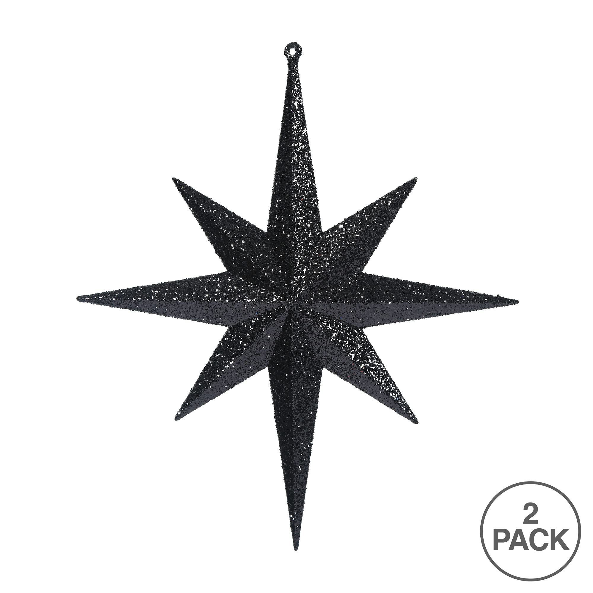 Vickerman 12 Black Iridescent Glitter Bethlehem Star Christmas Ornament, 2 per Box