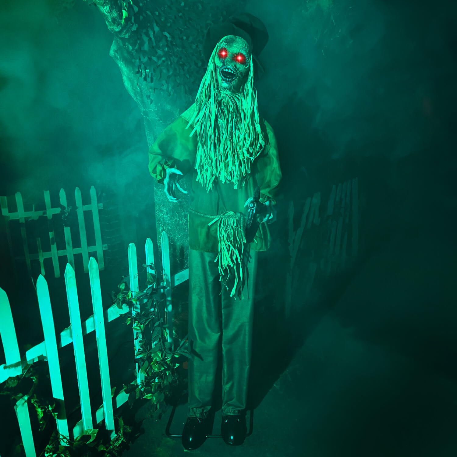 Haunted Hill Farm Lifesize Animatronic Scary Haunted Scarecrow with Touch Activated Lights and Sound, Battery-Operated Indoor or