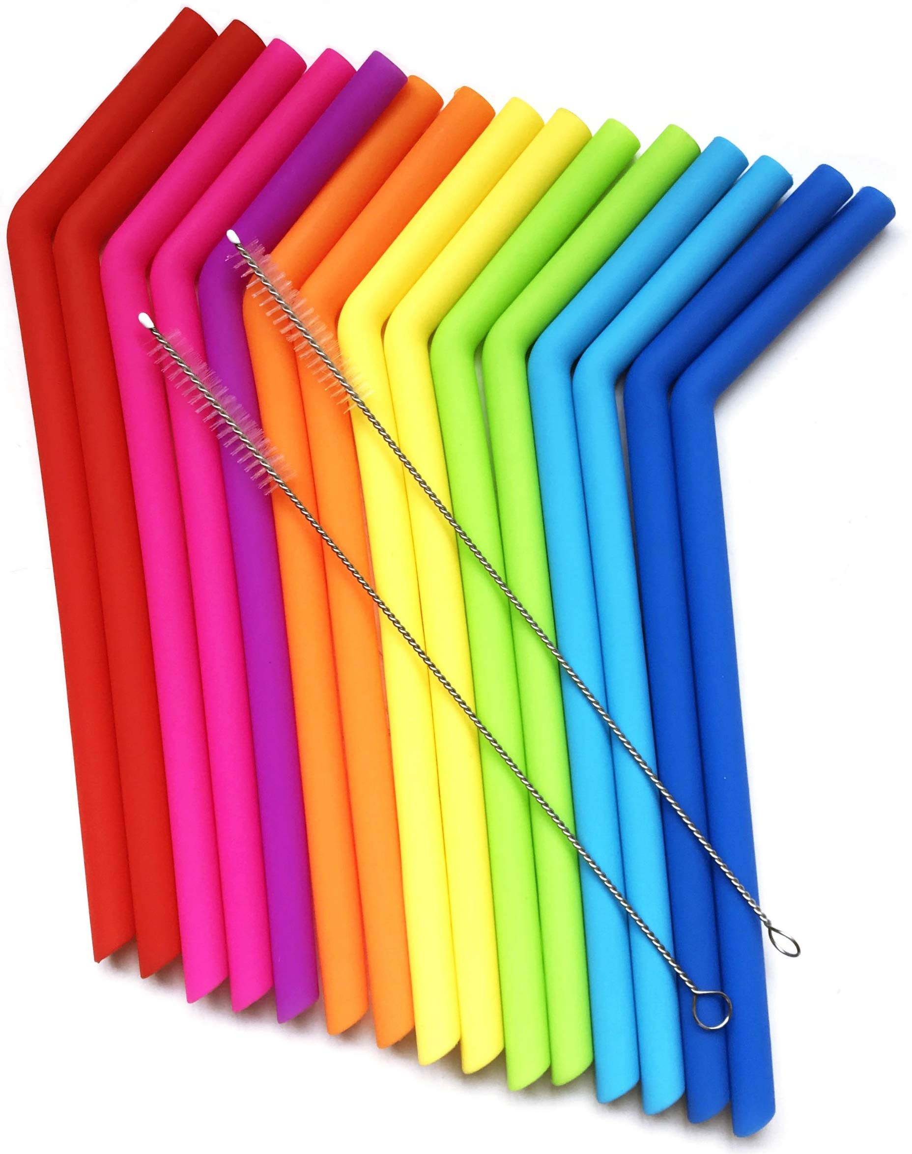 15 FITS ALL TUMBLERS STRAWS - Reusable Silicone Straws for 30 and 20 oz Yeti - Flexible Easy to Clean + 2 Cleaning Brushes - BPA