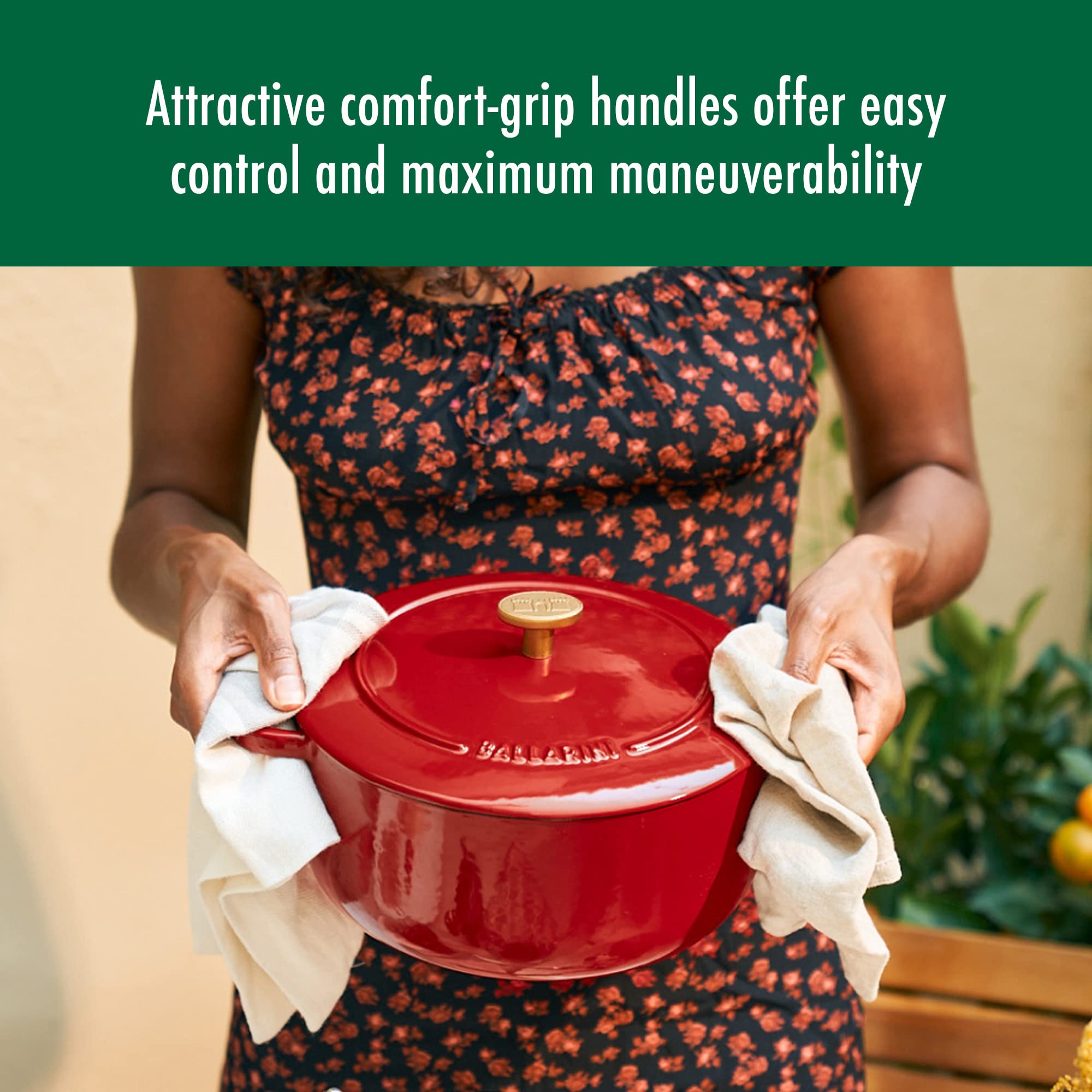 Ballarini Bellamonte Cast Iron Dutch Oven With Lid 4.25-Qt, Serves 3-4, Pomodoro Red