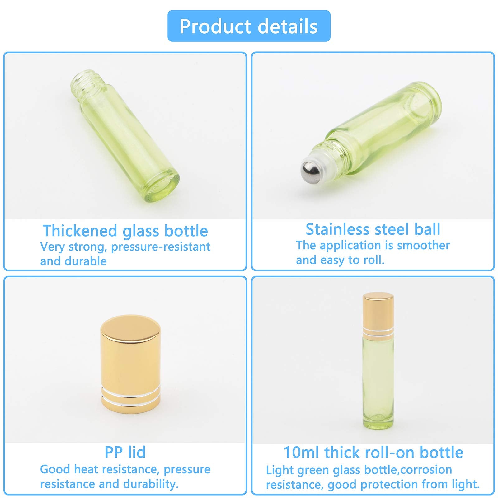 Newzoll 8Pcs Glass Roll On Bottles 10Ml (1/3Oz) Pearl Green Essential Oil Roller Bottles Vials Rolling Bottles Container For Ski