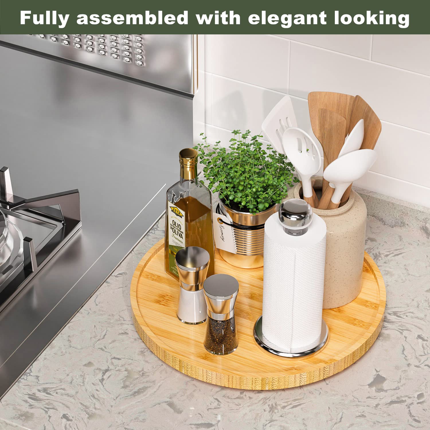 Lazy Susan Organizer, 13.2 Inch Non-Skid Bamboo Lazy Susan For Kitchen Table Cabinets Closets And Kitchen Islands, Wood Turntabl